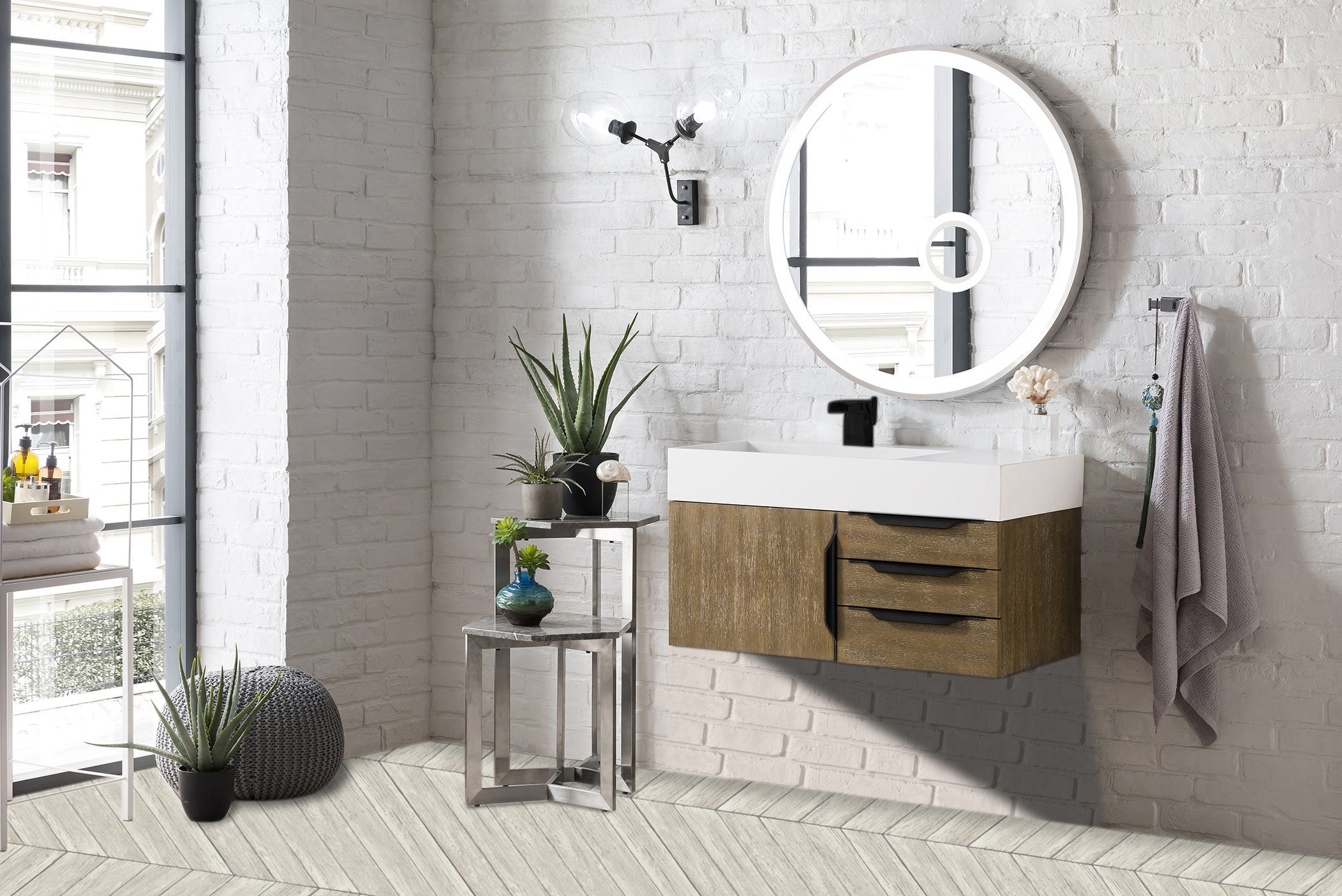 James Martin Columbia 36" Wall Mounted Single Vanity with Mineral Composite Stone Countertop
