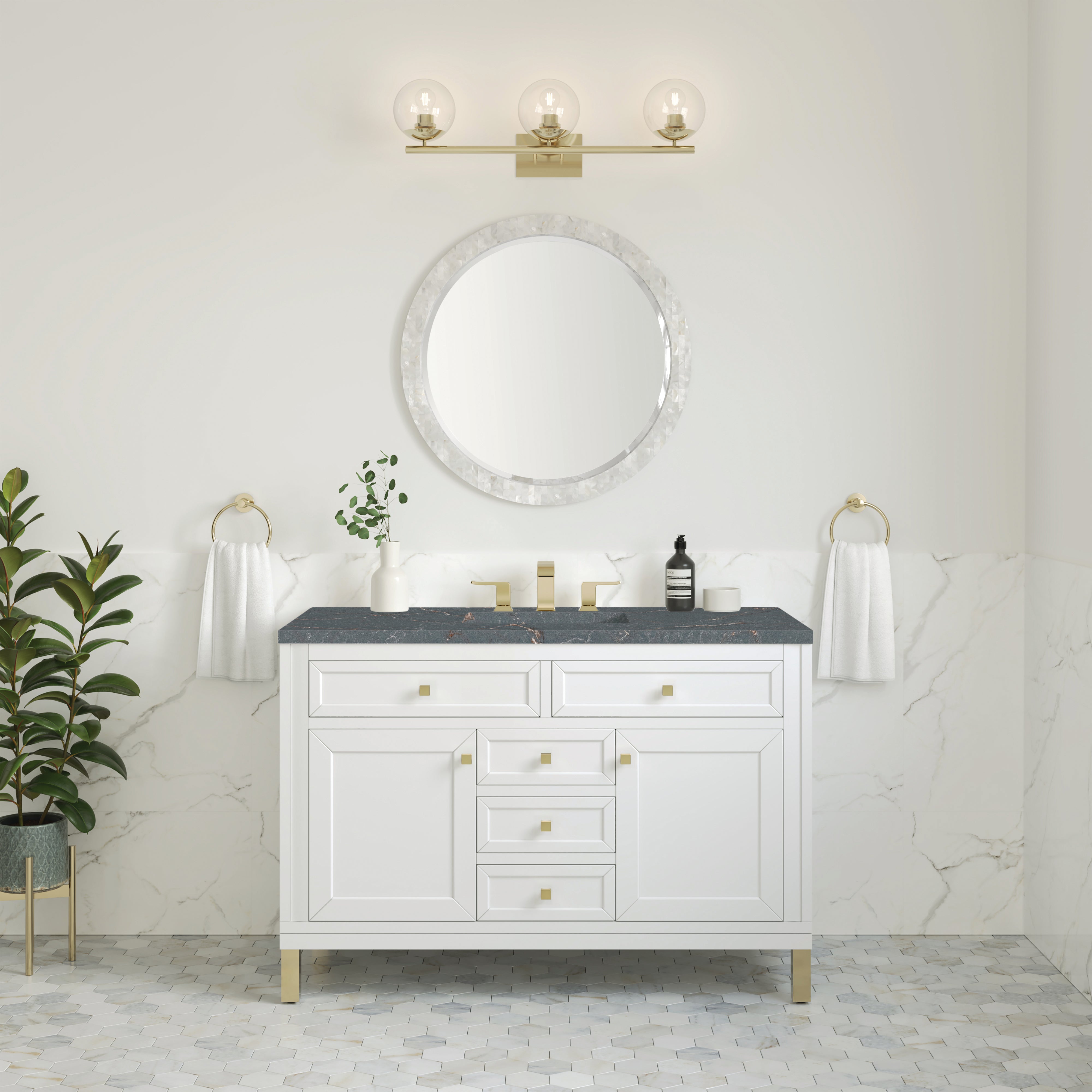 James Martin Chicago 48" Single Vanity in Glossy White with 3cm Countertop and FreePower Wireless Charger