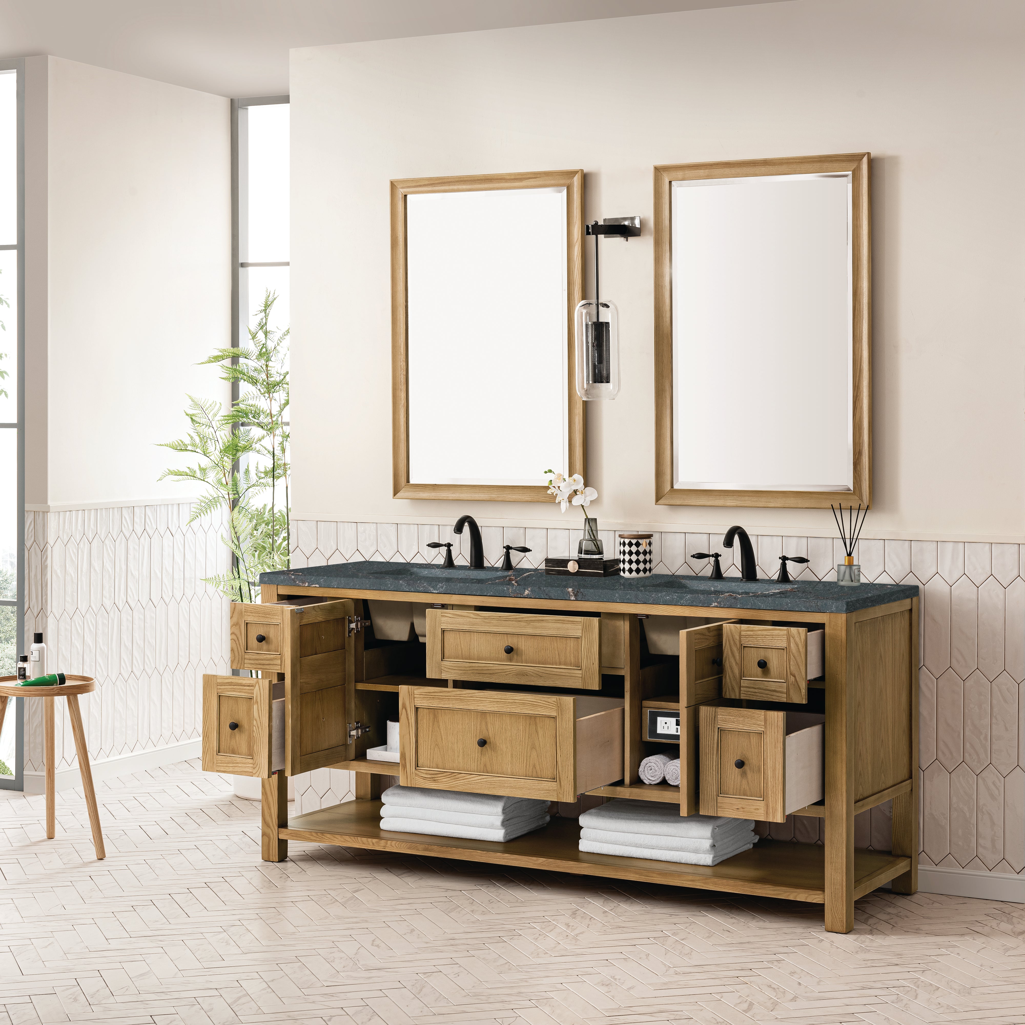 James Martin Breckenridge 72" Double Vanity in Light Natural Oak with 3cm Countertop and FreePower Wireless Charger