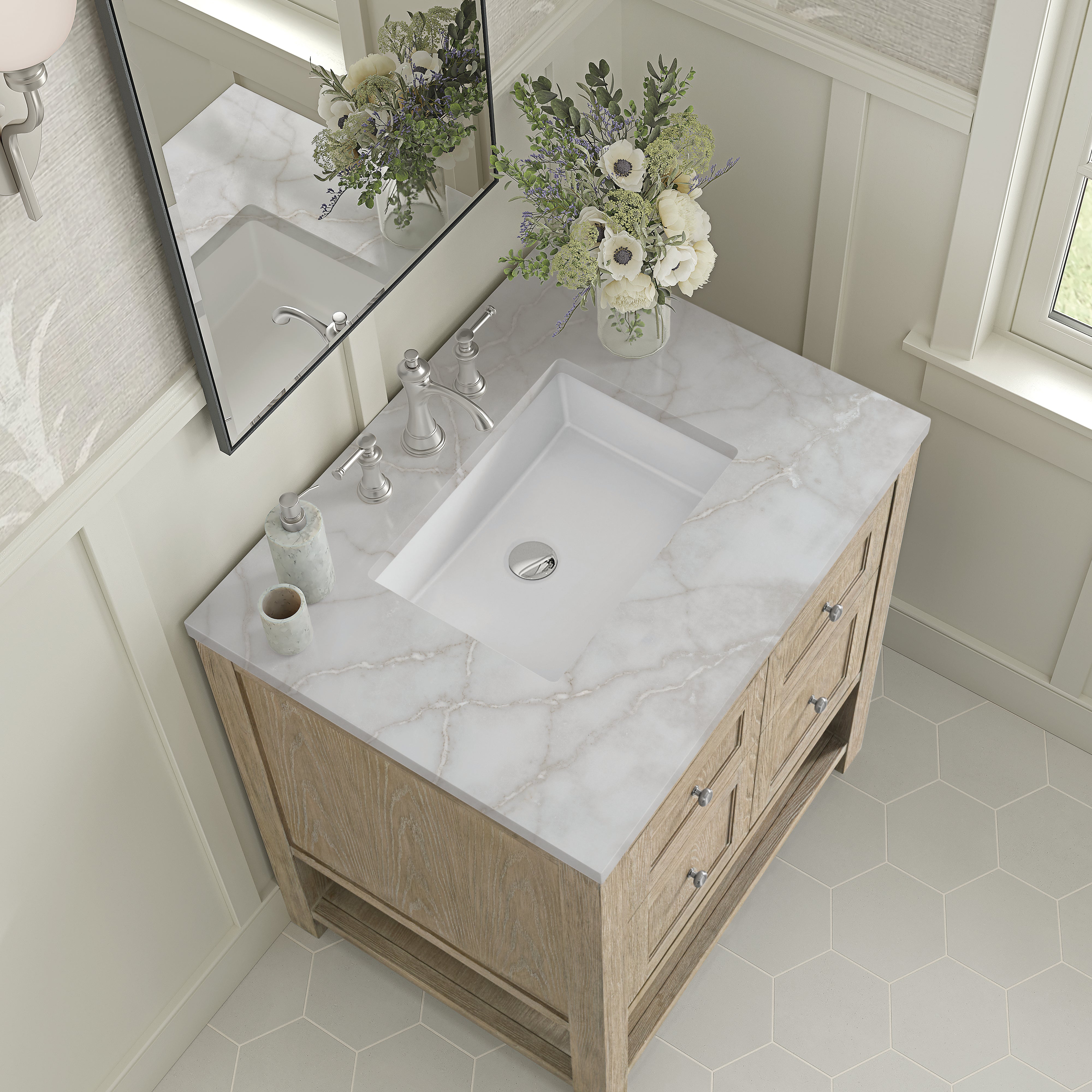James Martin Breckenridge 30" Single Vanity in Whitewashed Oak with 3cm Countertop