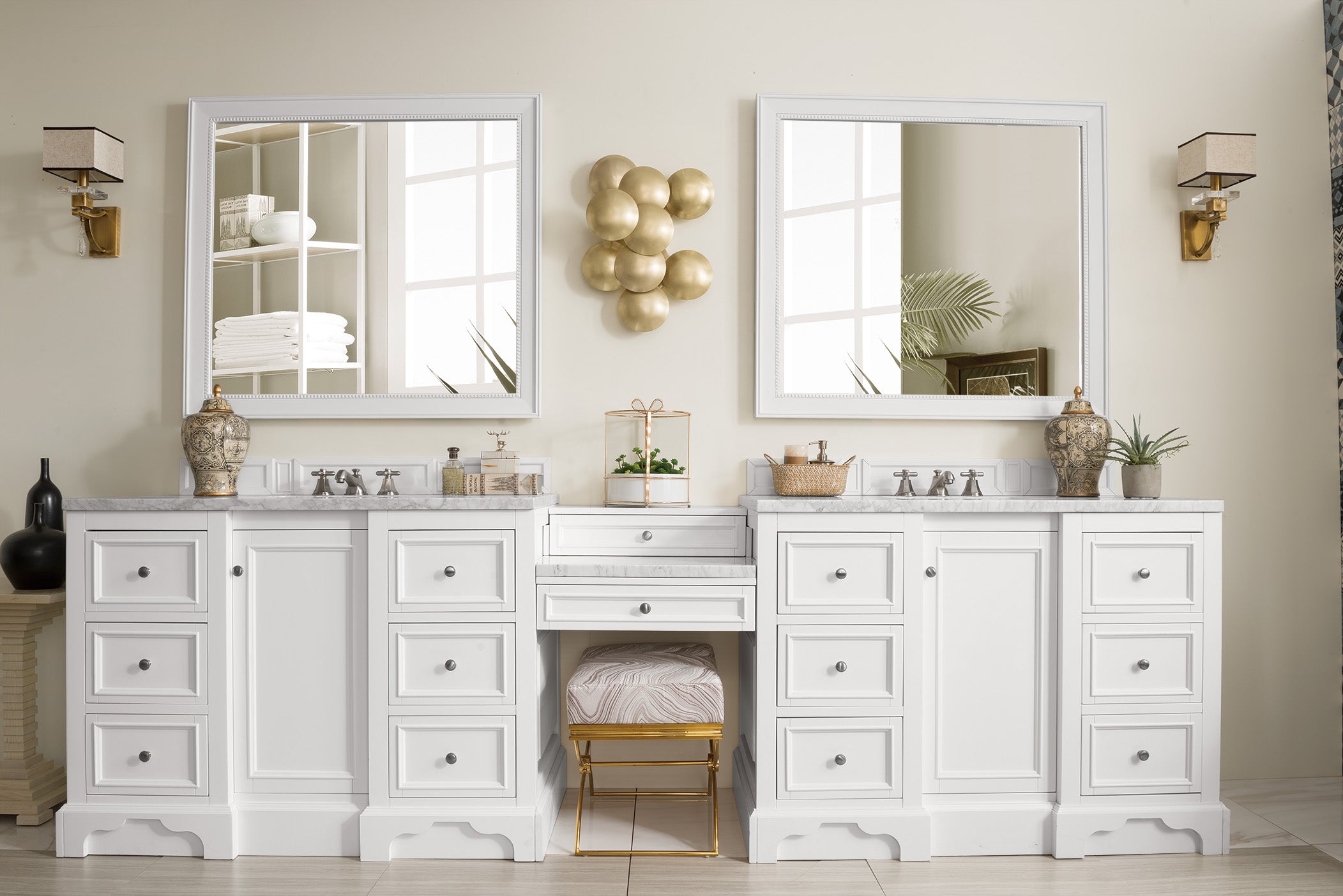 James Martin De Soto 118" Double Vanity Set in Bright White with 3cm Countertop