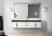 James Martin Mercer Island 72" Single Vanity in Glossy White, Radiant Gold with Dusk Grey Glossy Composite Stone Top