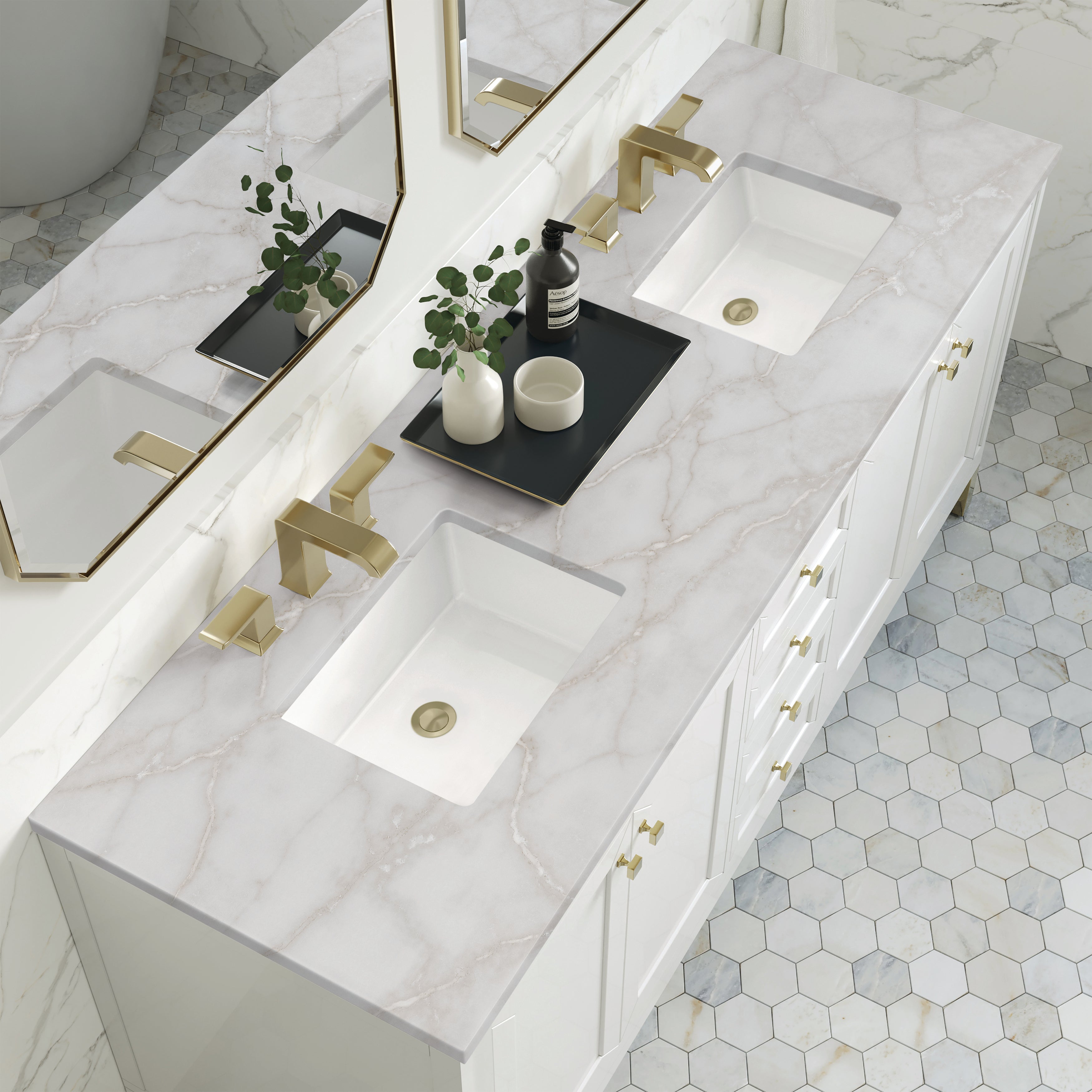 James Martin Chicago 72" Double Vanity in Glossy White with 3cm Countertop