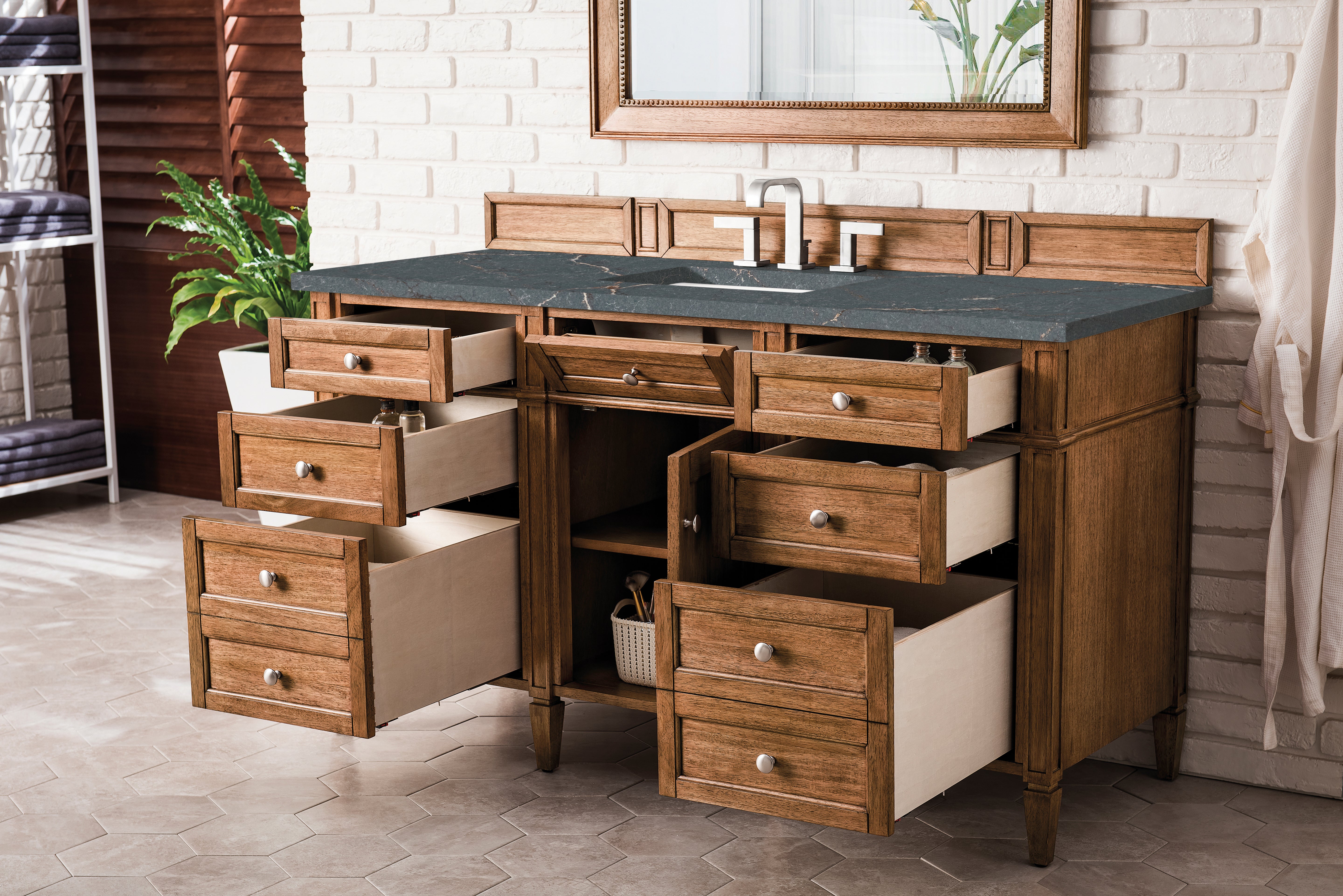 James Martin Brittany 60" Single Vanity in Saddle Brown with 3cm Countertop