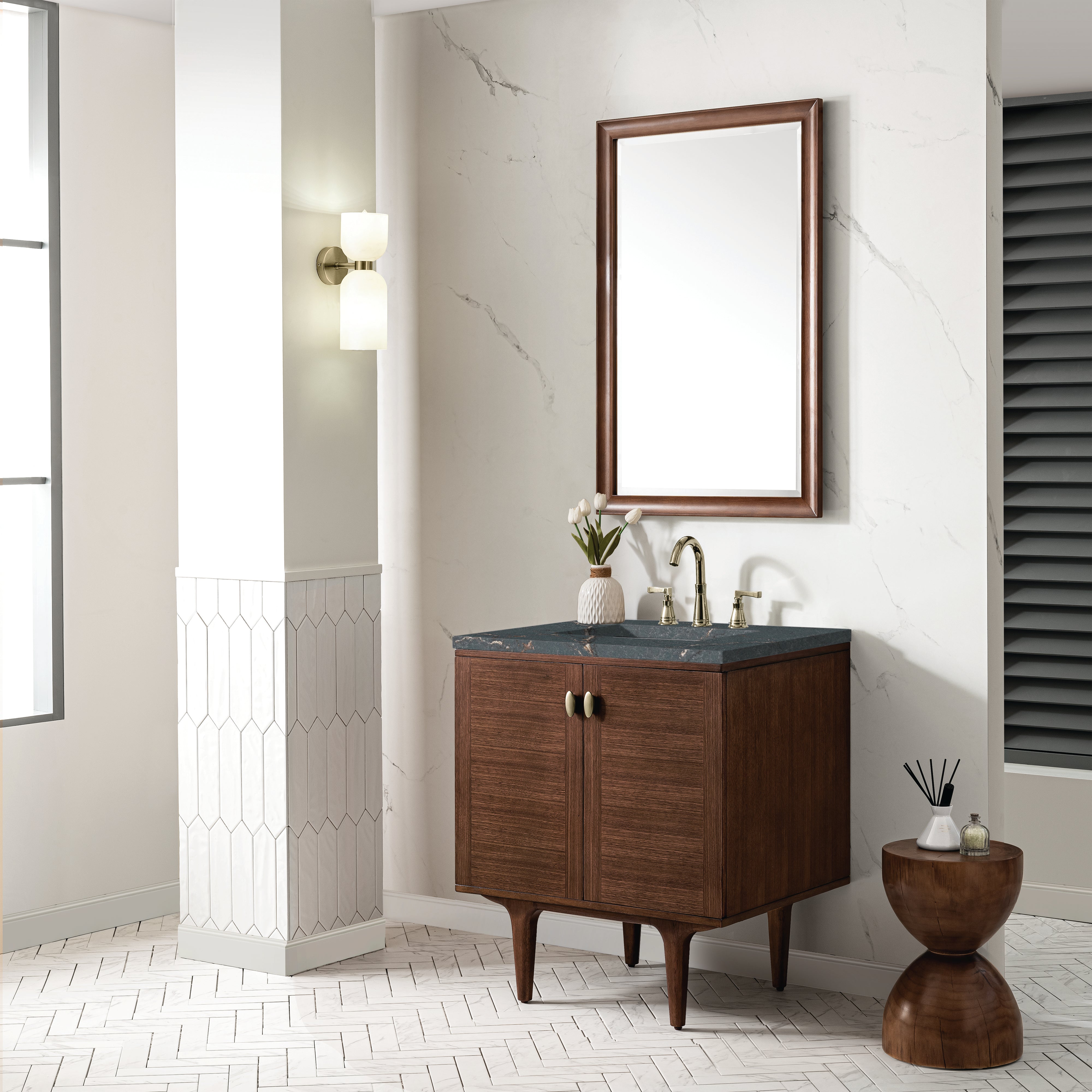 James Martin Amberly 30" Single Vanity in Mid-Century Walnut with 3cm Countertop