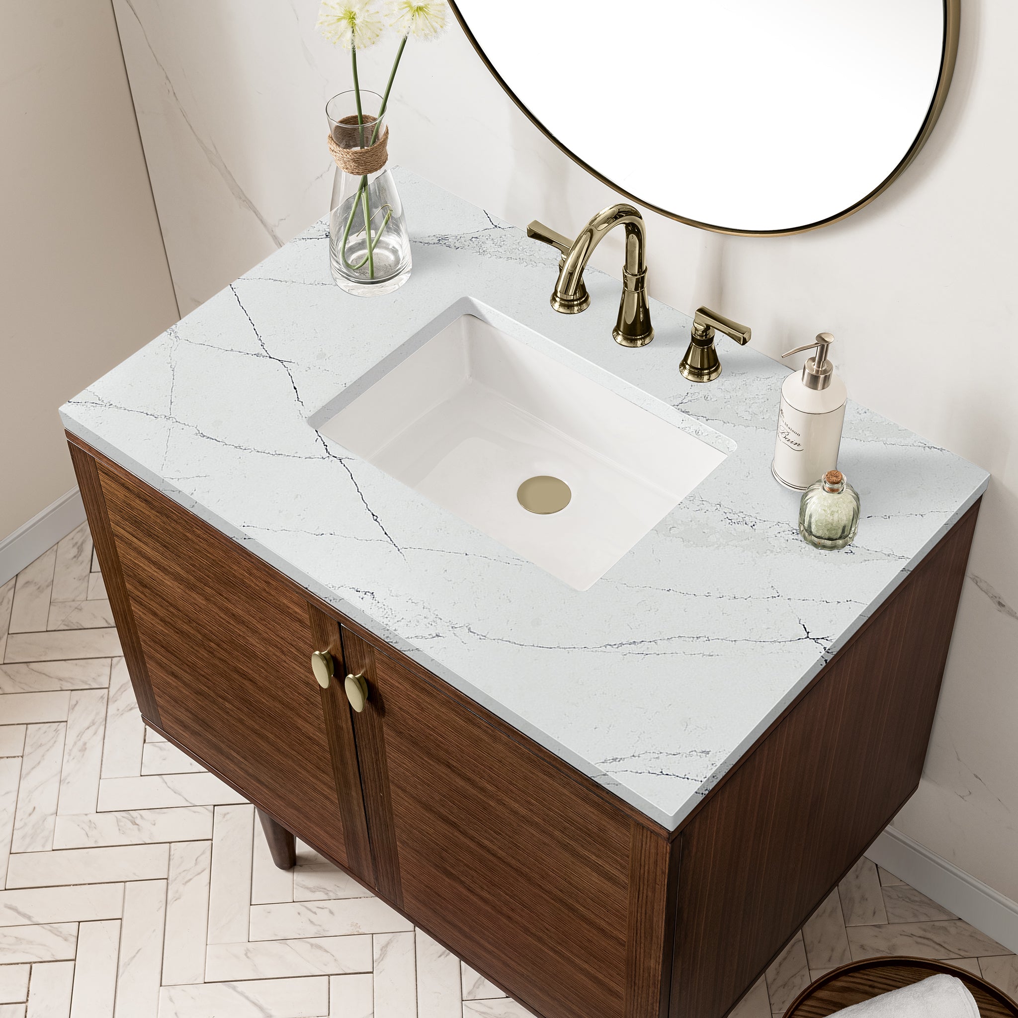 James Martin Amberly 36" Single Vanity in Mid-Century Walnut with 3cm Countertop