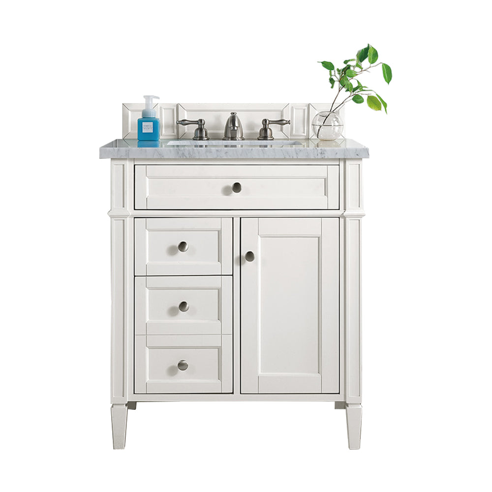 James Martin Brittany 30" Single Vanity in Bright White with 3cm Countertop
