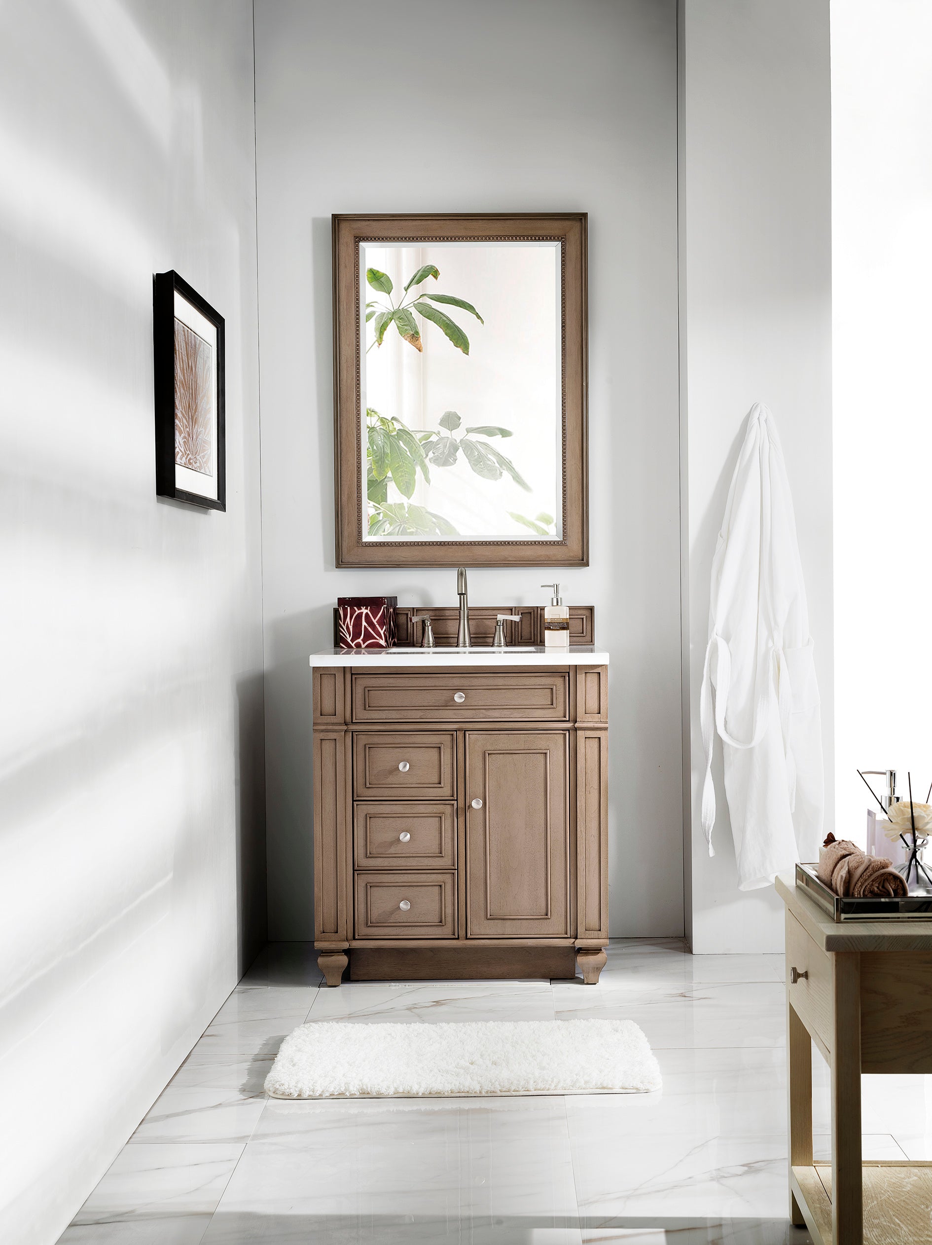 James Martin Bristol 30" Single Vanity in Whitewashed Walnut with 3cm Countertop