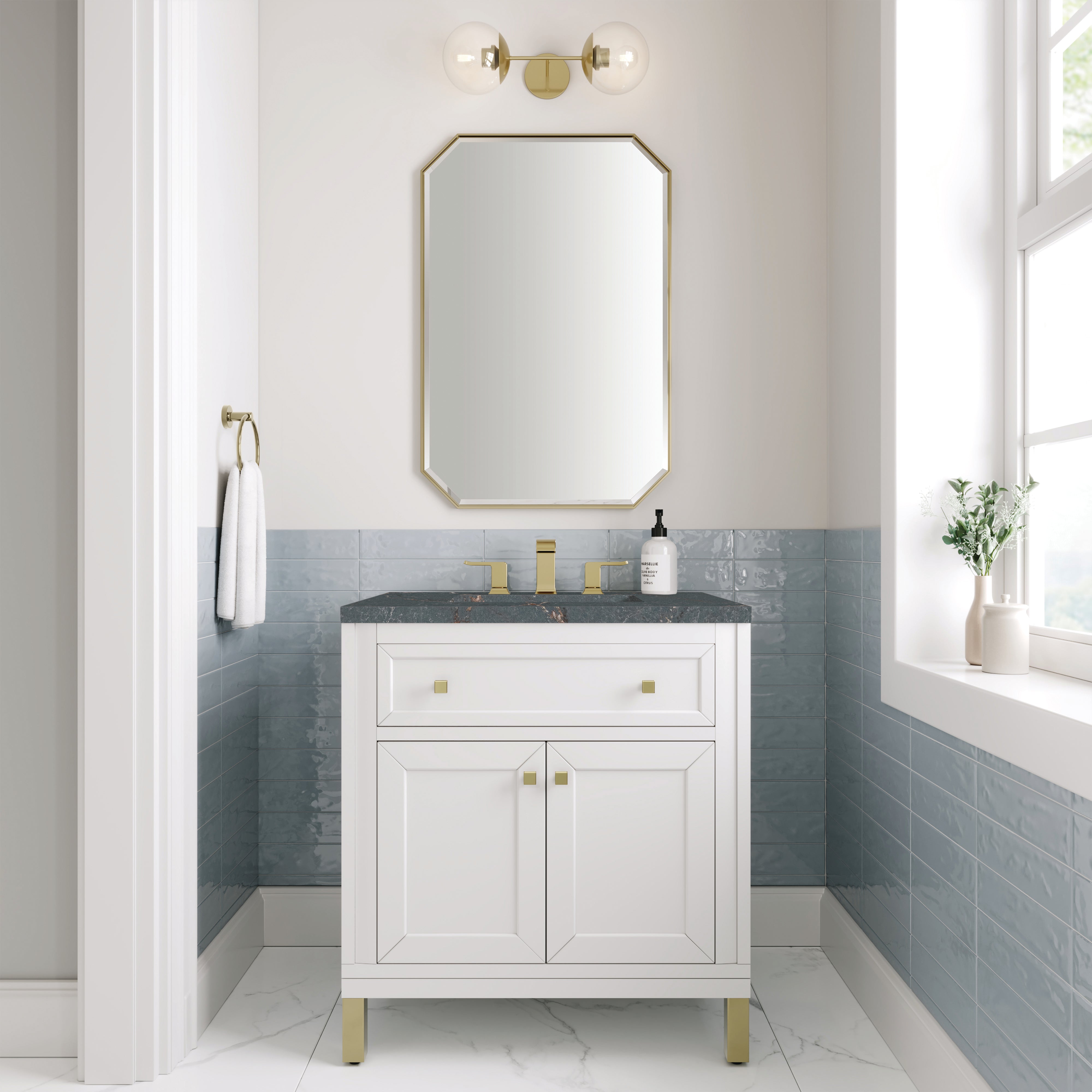 James Martin Chicago 30" Single Vanity in Glossy White with 3cm Countertop