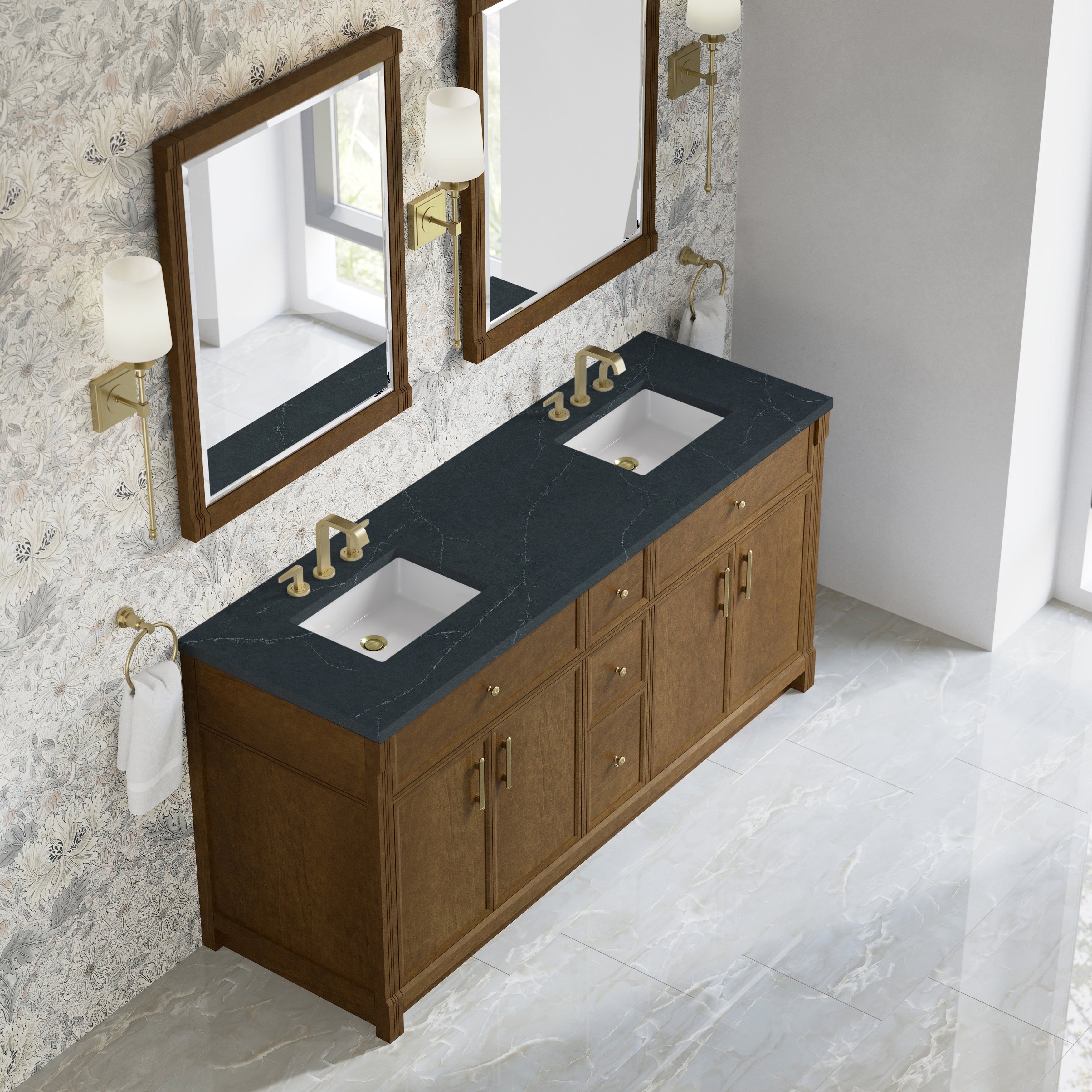 James Martin Bellshire 72" Double Vanity in Honey Oak with 3cm Countertop