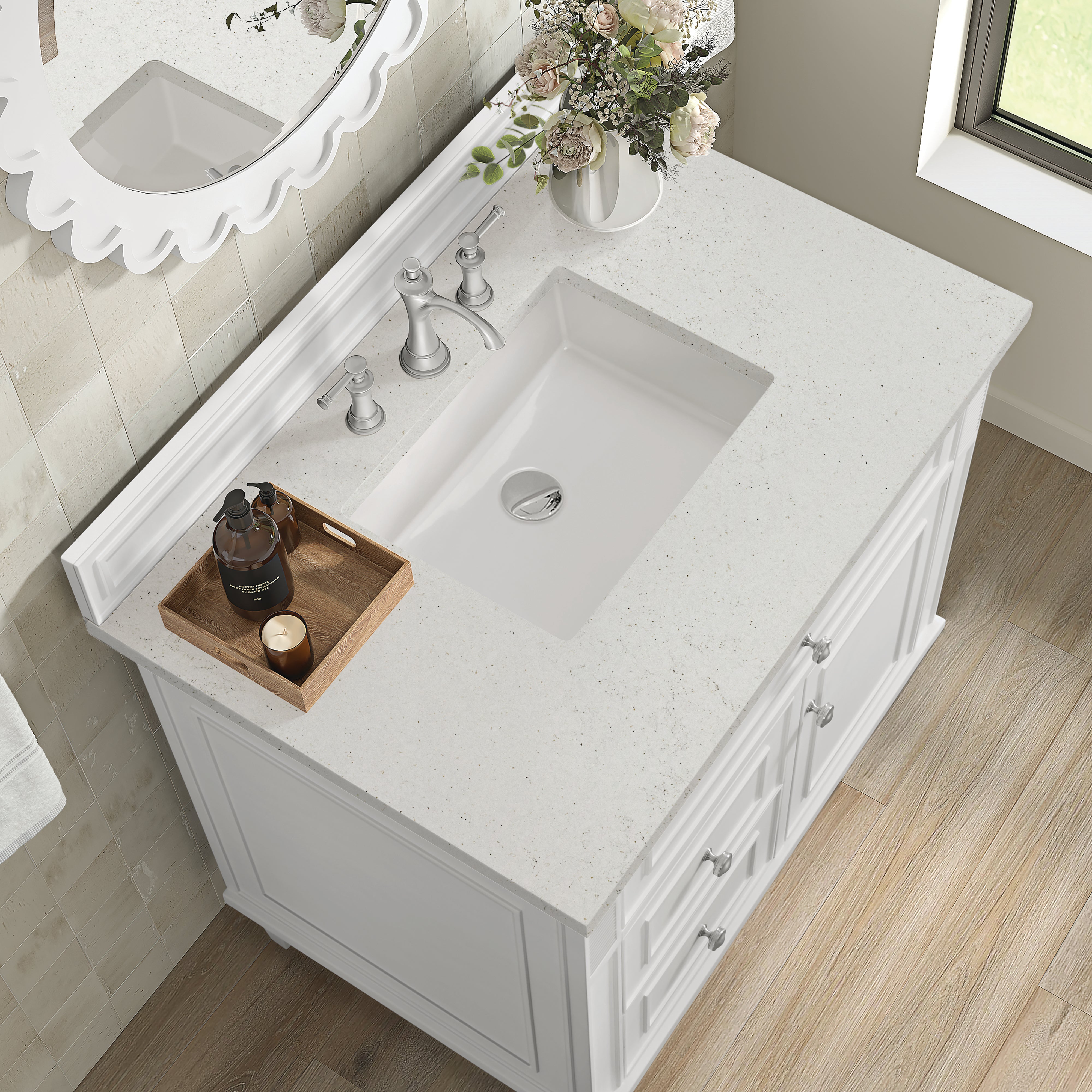 James Martin Lorelai 36" Single Vanity in Bright White with 3cm Countertop