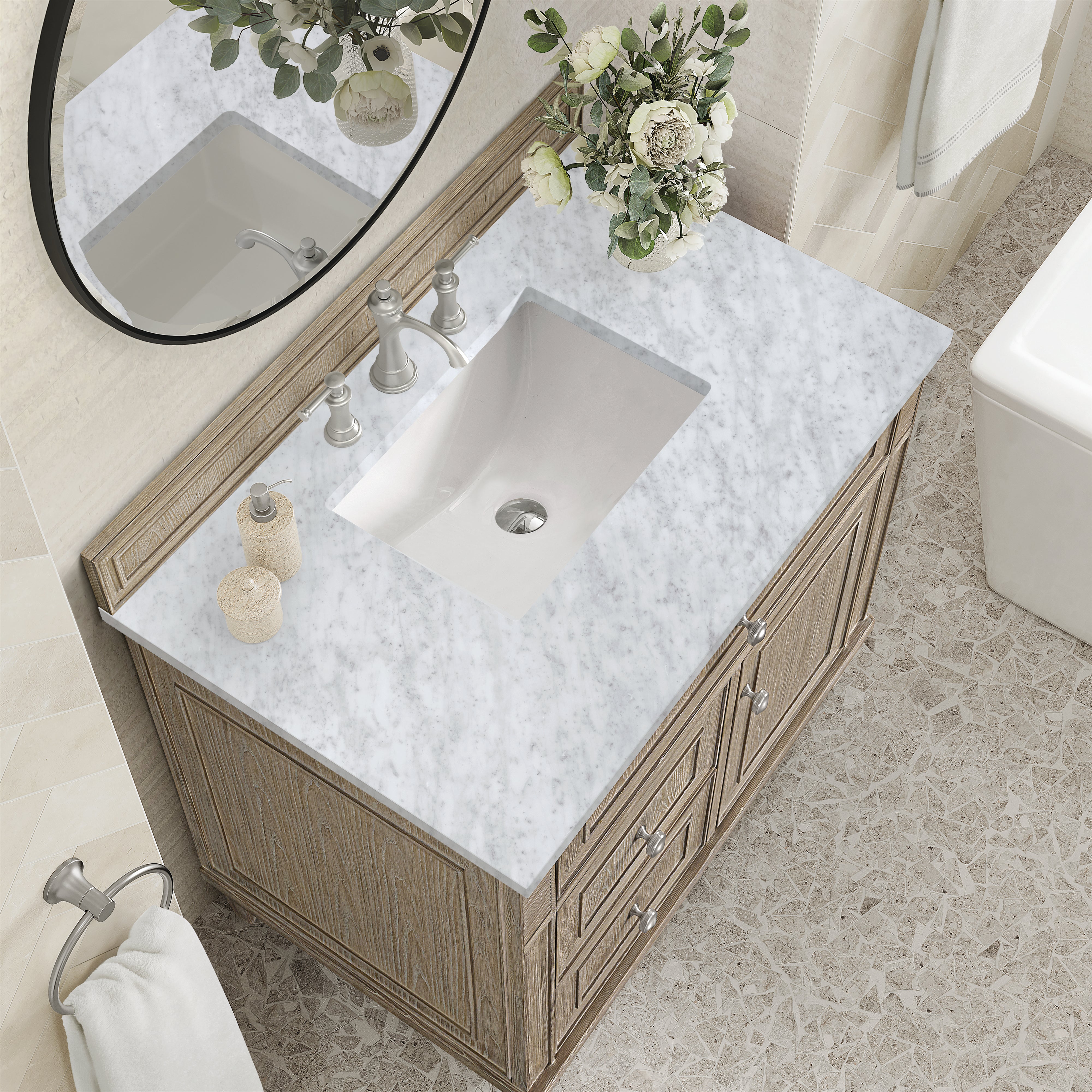 James Martin Lorelai 36" Single Vanity in Whitewashed Oak with 3cm Countertop