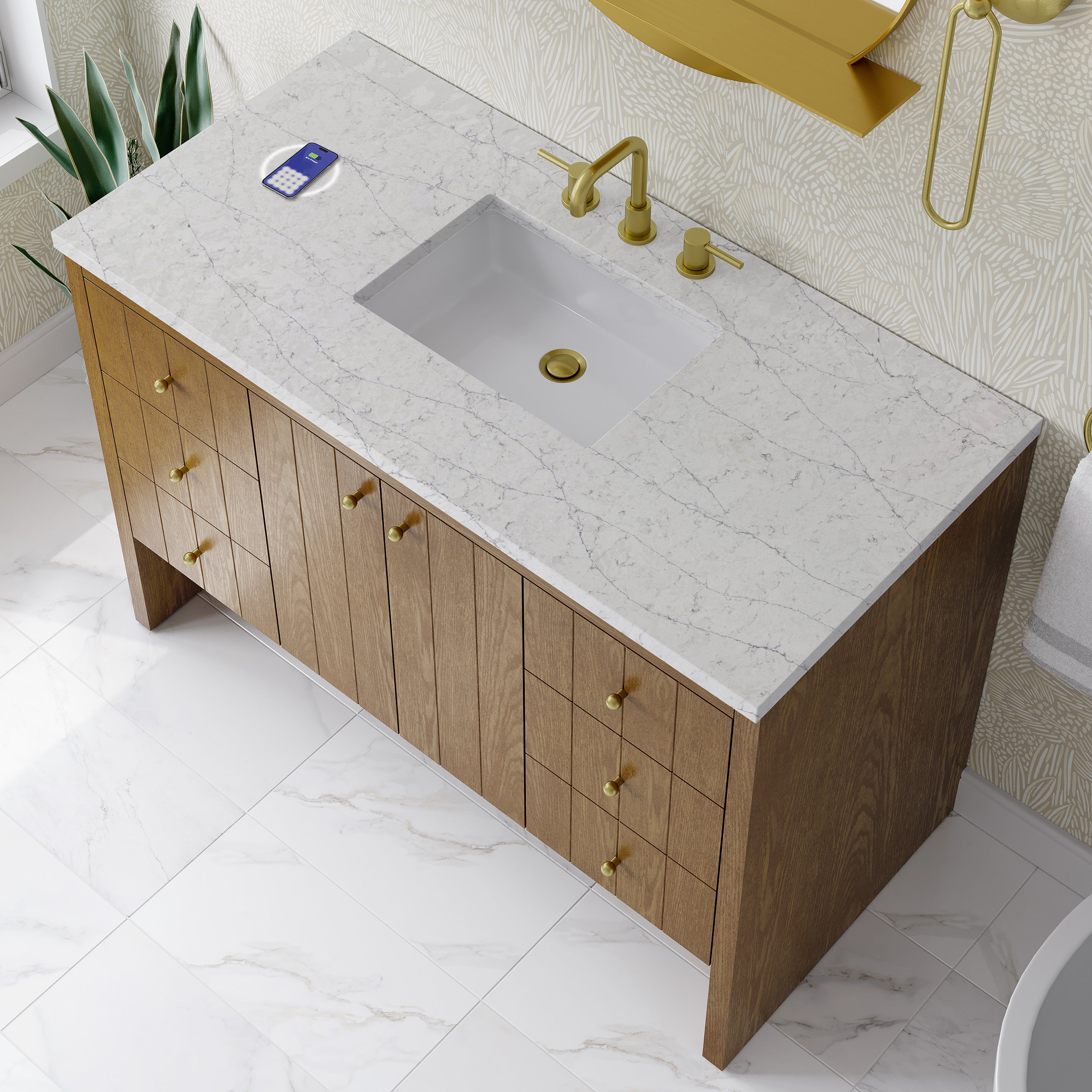 James Martin Hudson 48" Single Vanity in Honey Oak with 3cm Countertop and FreePower Wireless Charger