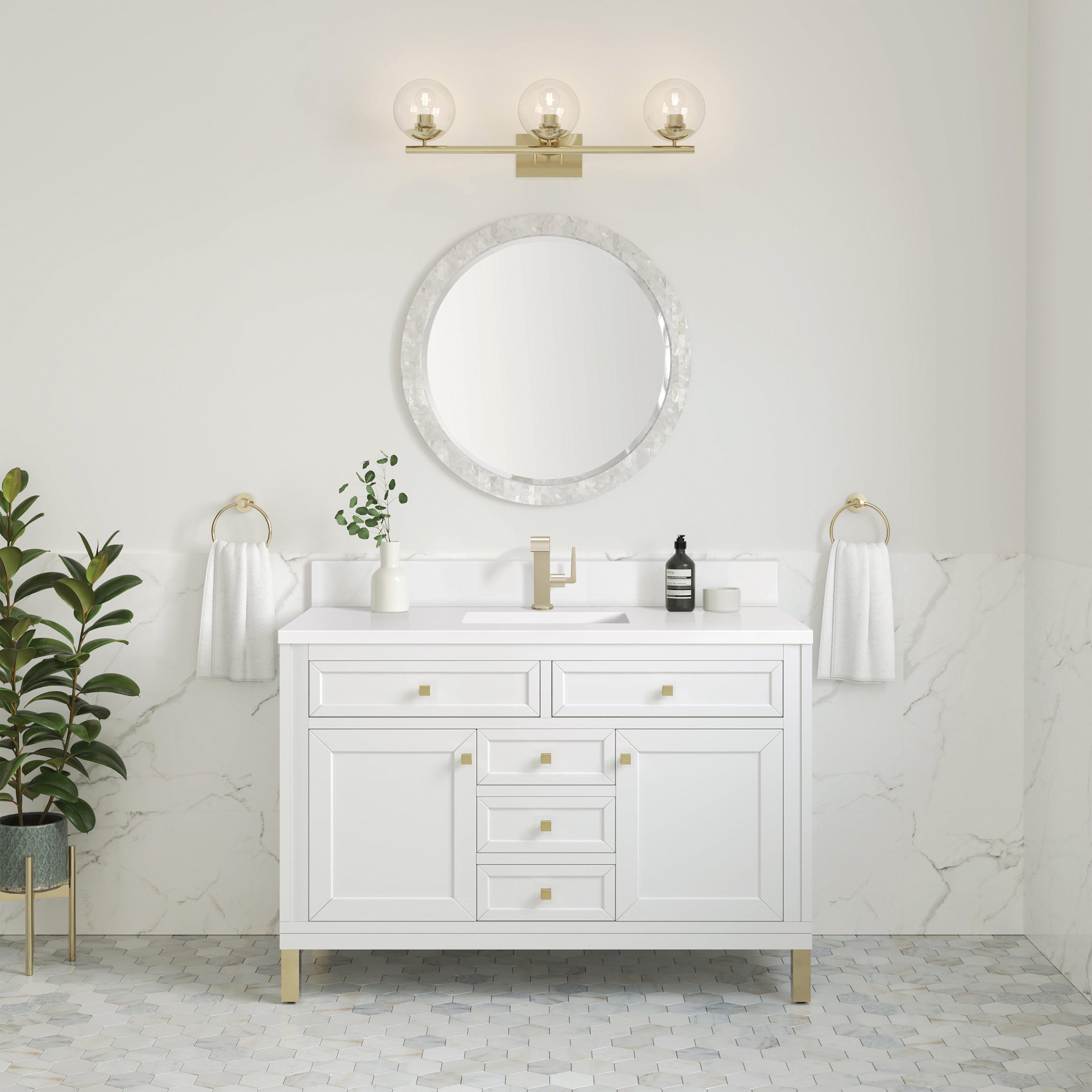 James Martin Chicago 48" Single Vanity in Glossy White with 3cm Countertop