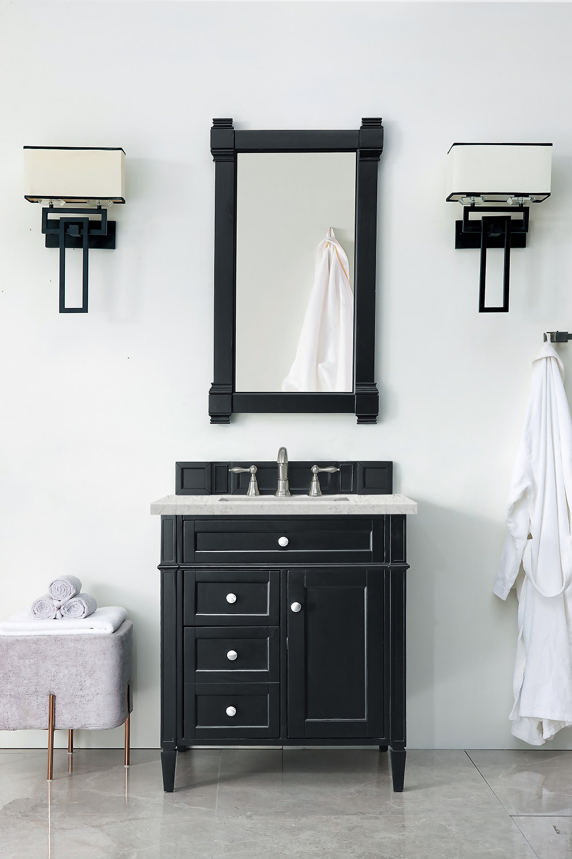 James Martin Brittany 30" Single Vanity in Black Onyx with 3cm Countertop