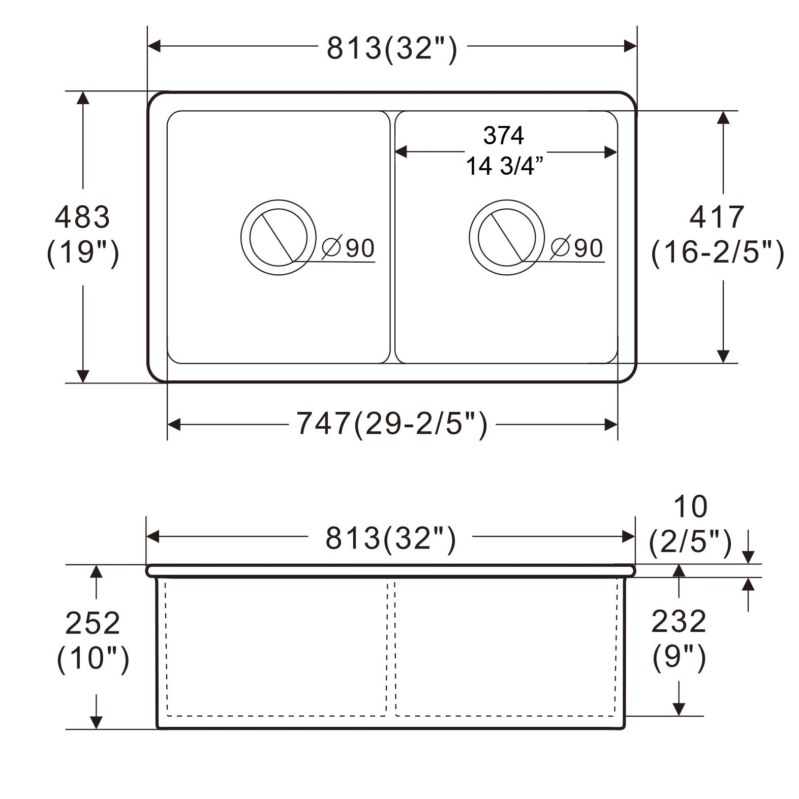 ALFI brand ABF3219DUD ABF3219DUD-W White 32" x 19" Double Bowl Fireclay Undermount / Drop In Kitchen Sink w Grid