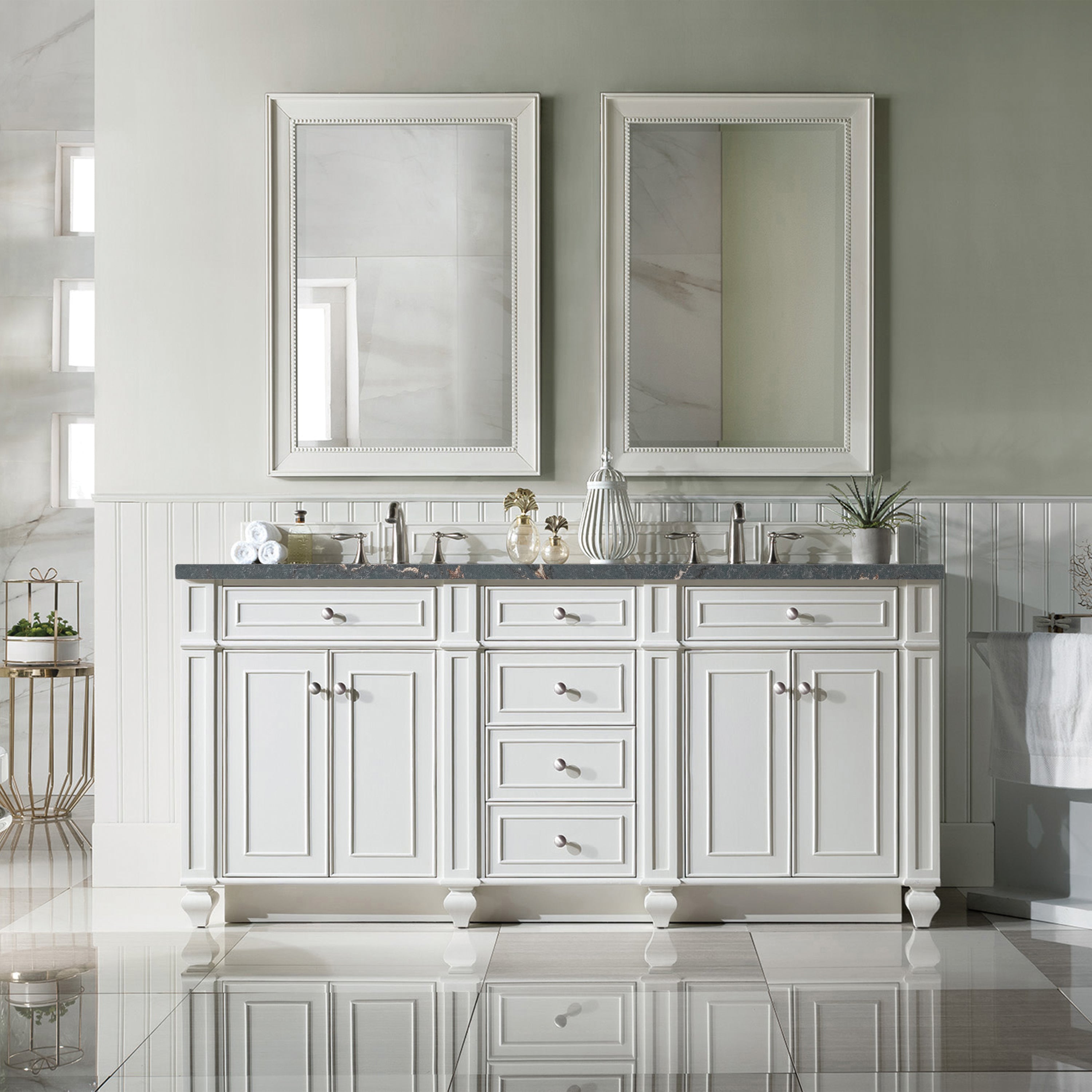 James Martin Bristol 72" Double Vanity in Bright White with 3cm Countertop