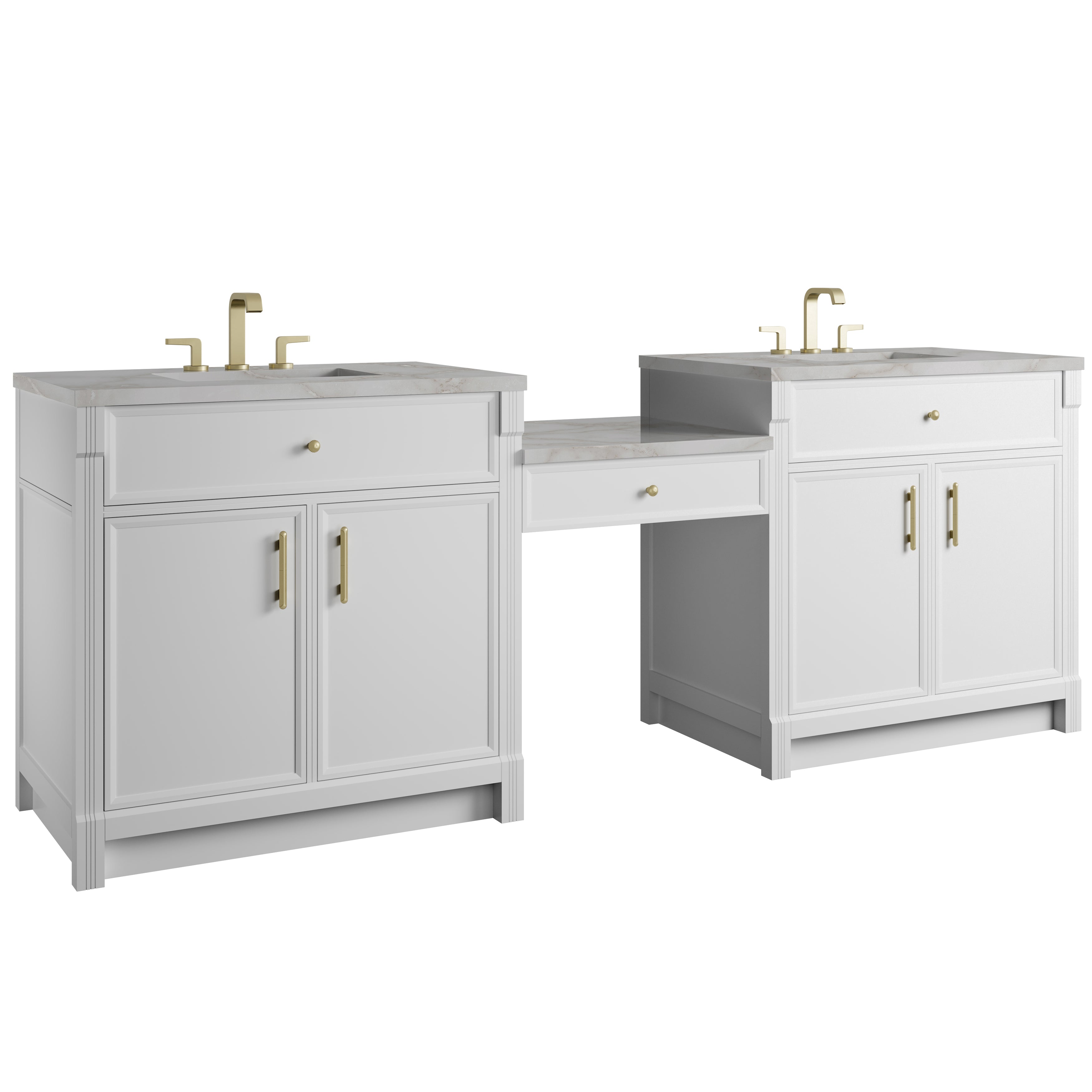 James Martin Bellshire 96" Dual Vanity Set with 24" Make-Up Counter in Bright White with 3cm Countertop