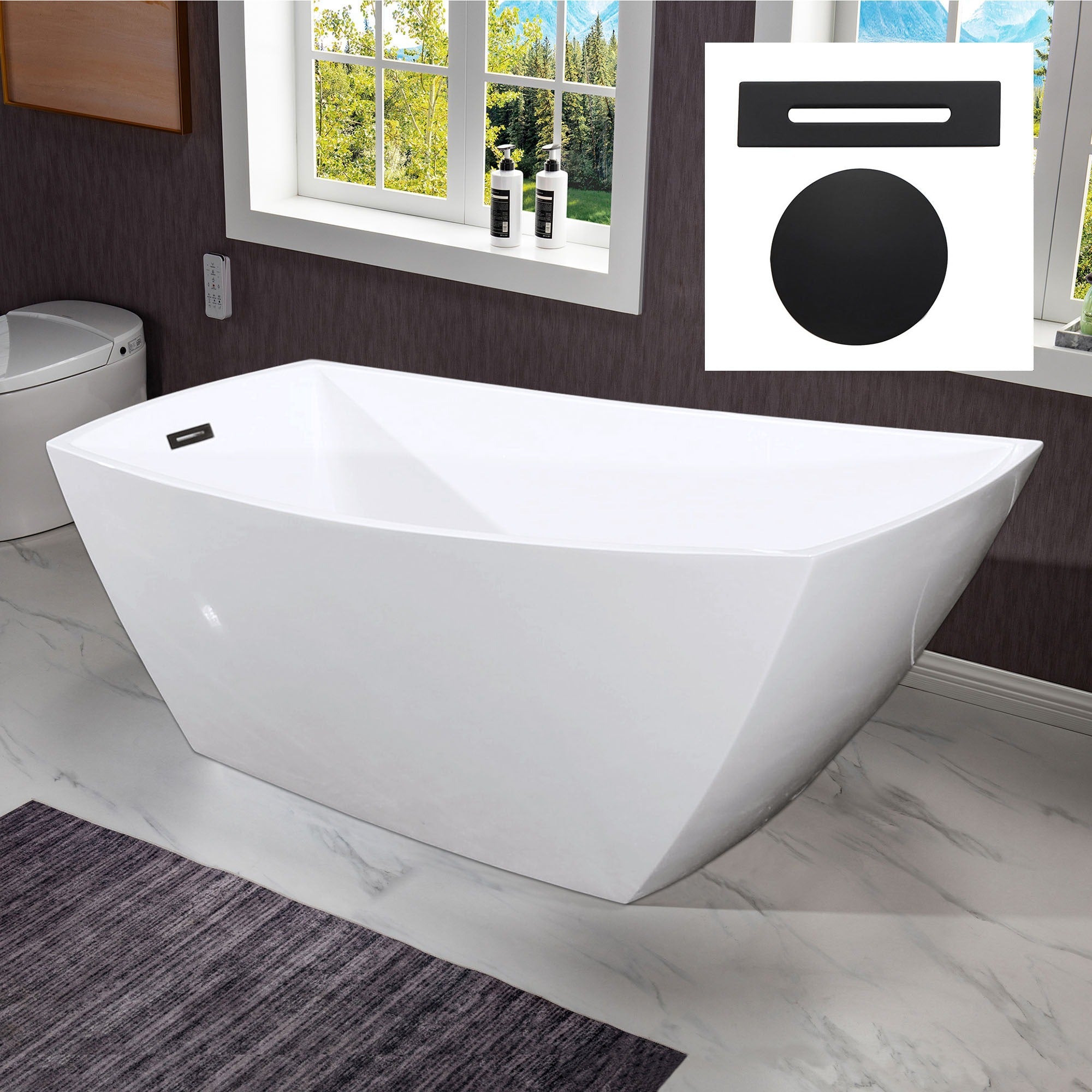 WOODBRIDGE 67" Acrylic Freestanding Bathtub Contemporary Soaking Tub with Drain & Overflow, B-1608