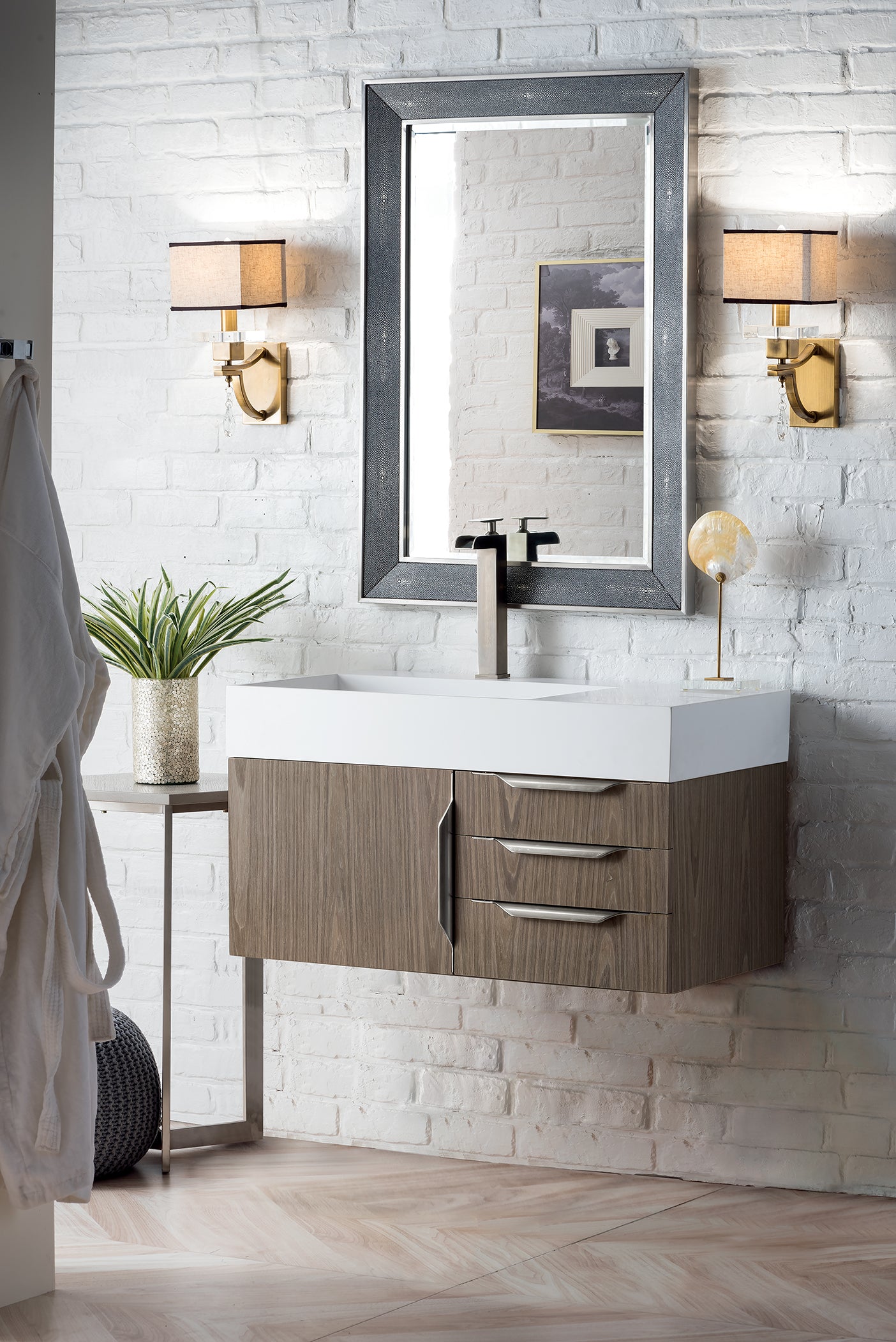 James Martin Columbia 36" Wall Mounted Single Vanity with Mineral Composite Stone Countertop