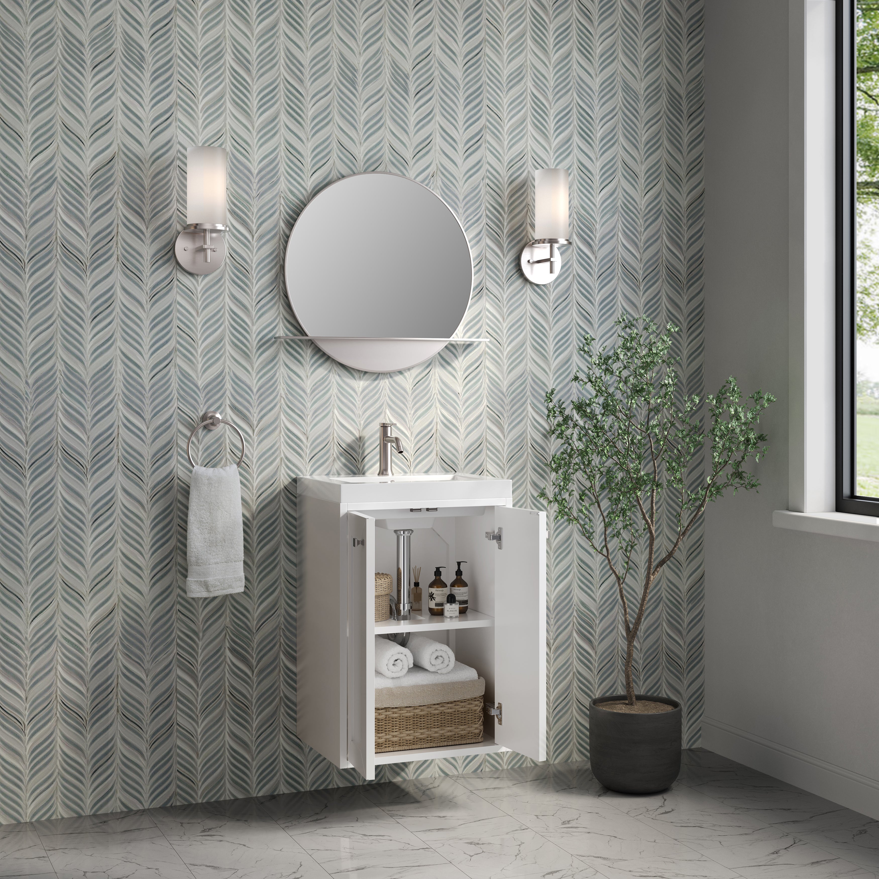 James Martin Chianti 20" Single Vanity in Glossy White with White Glossy Composite Stone Top