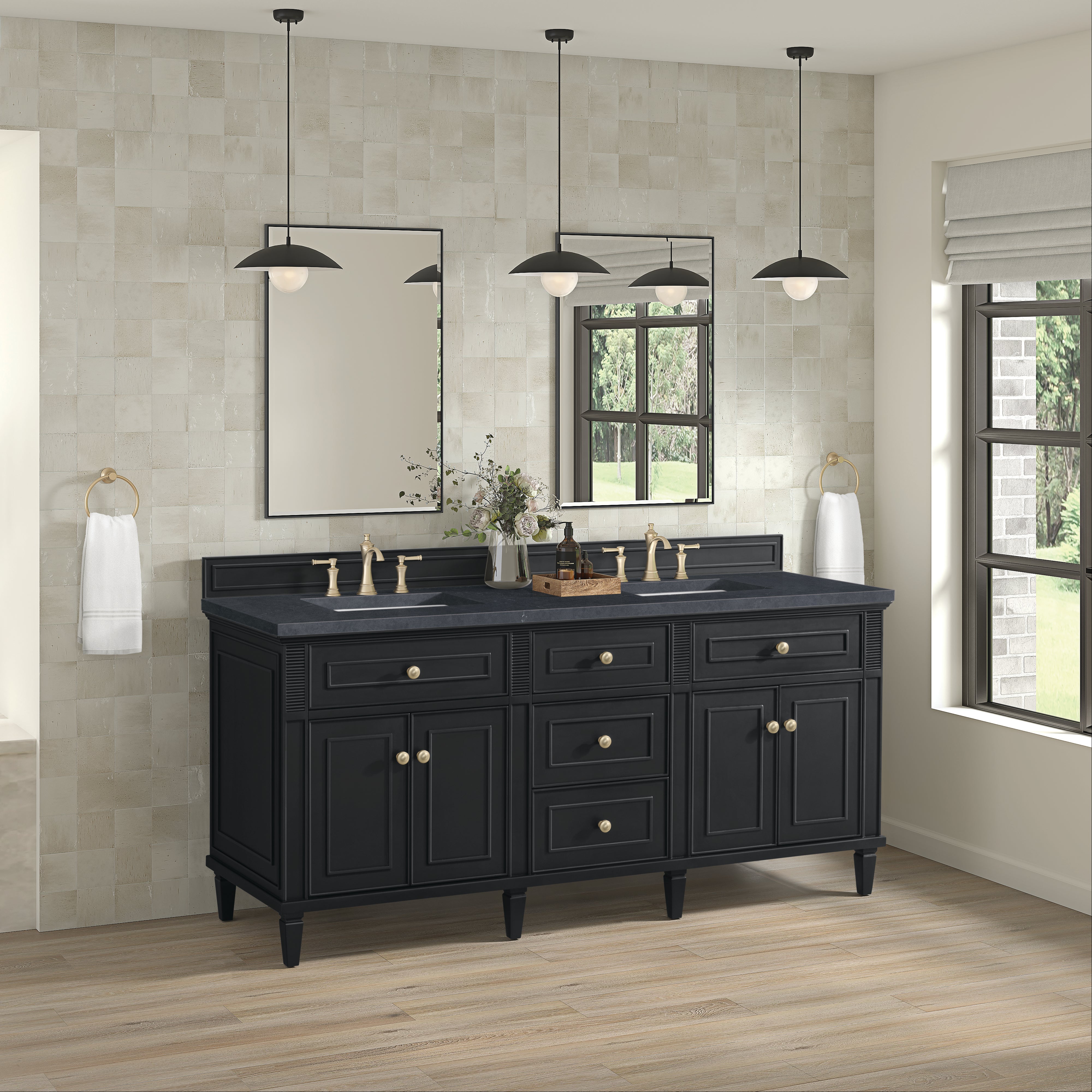 James Martin Lorelai 72" Double Vanity in Black Onyx with 3cm Countertop
