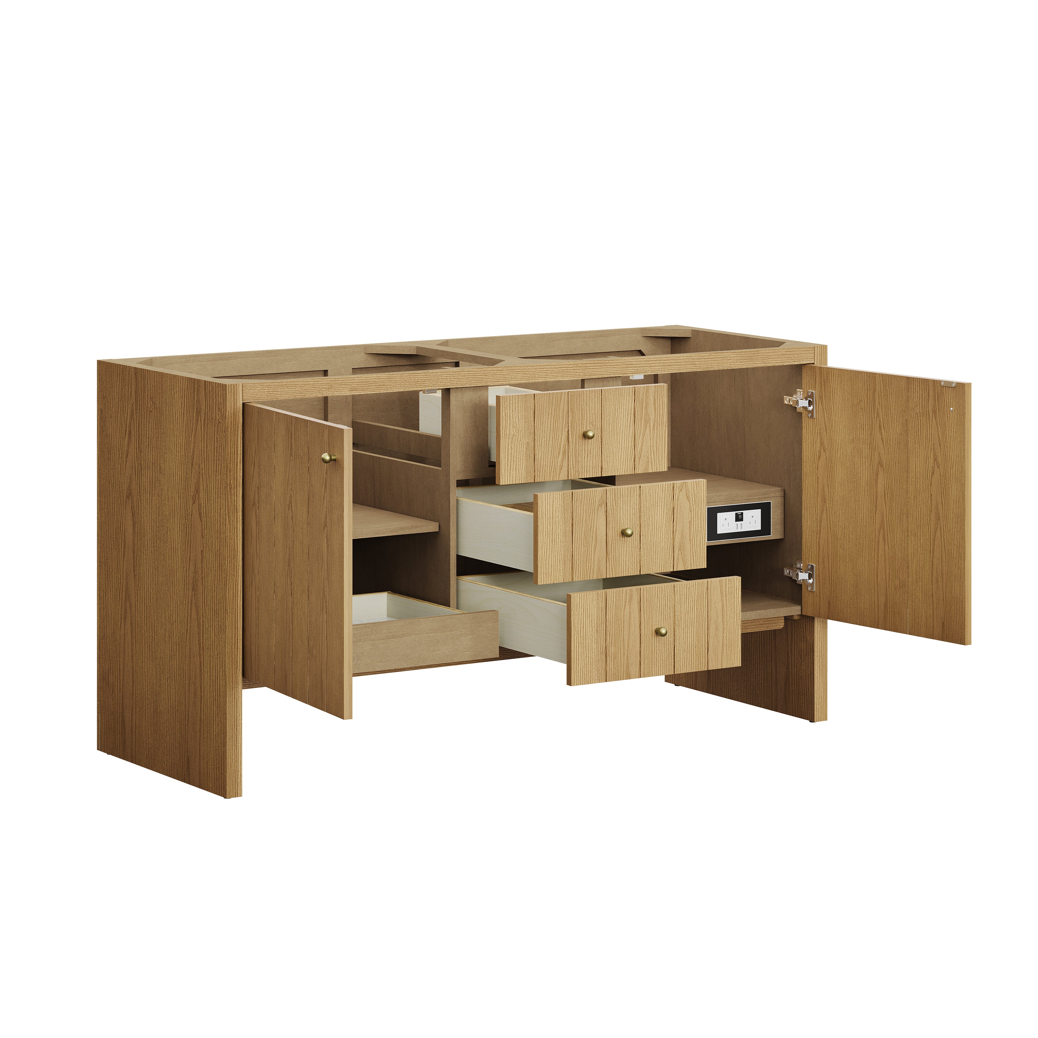 James Martin Hudson 60" Double Vanity in Light Natural Oak with 3cm Countertop and FreePower Wireless Charger