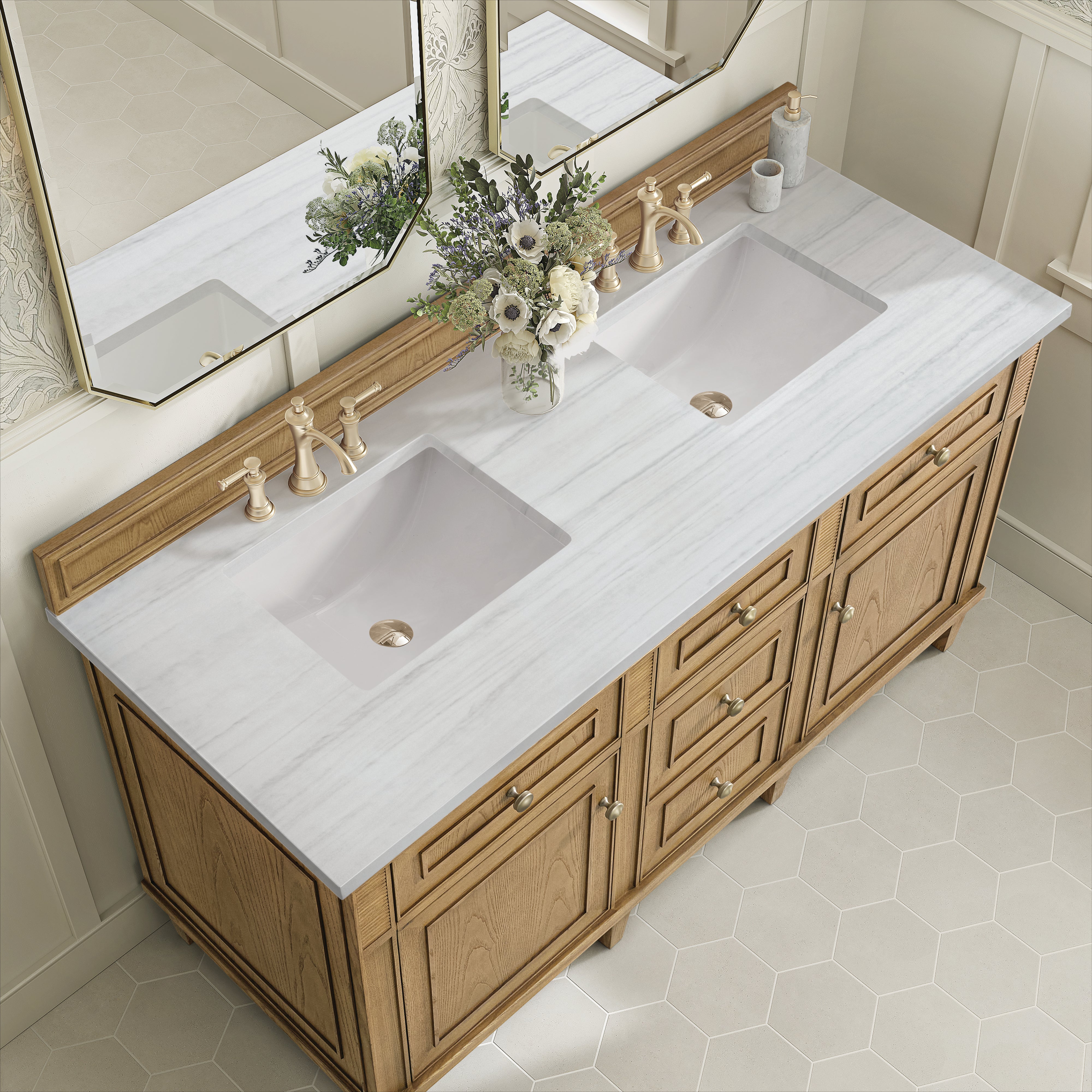 James Martin Lorelai 60" Double Vanity in Light Natural Oak with 3cm Countertop