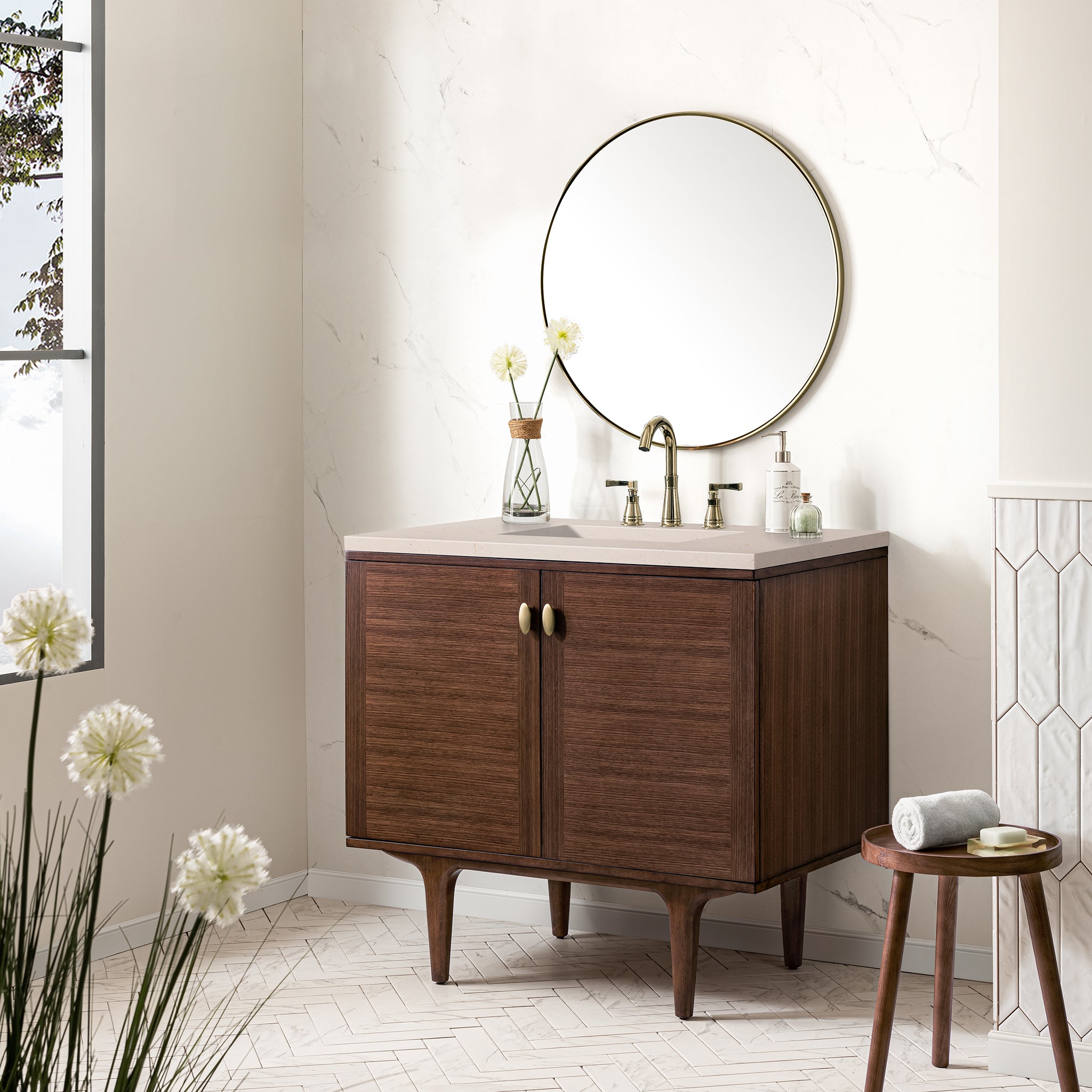 James Martin Amberly 36" Single Vanity in Mid-Century Walnut with 3cm Countertop