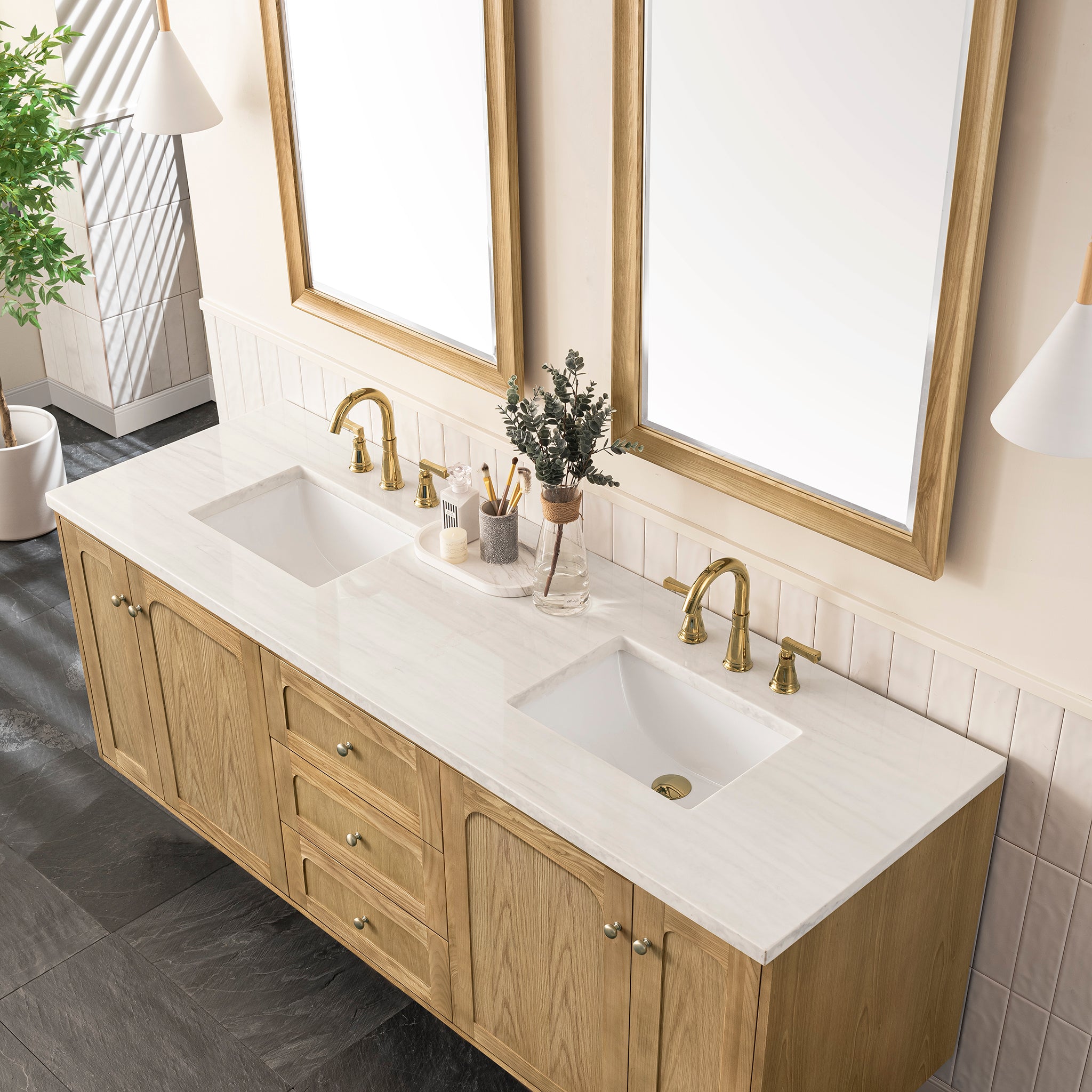 James Martin Laurent 72" Double Vanity in Light Natural Oak with 3cm Countertop