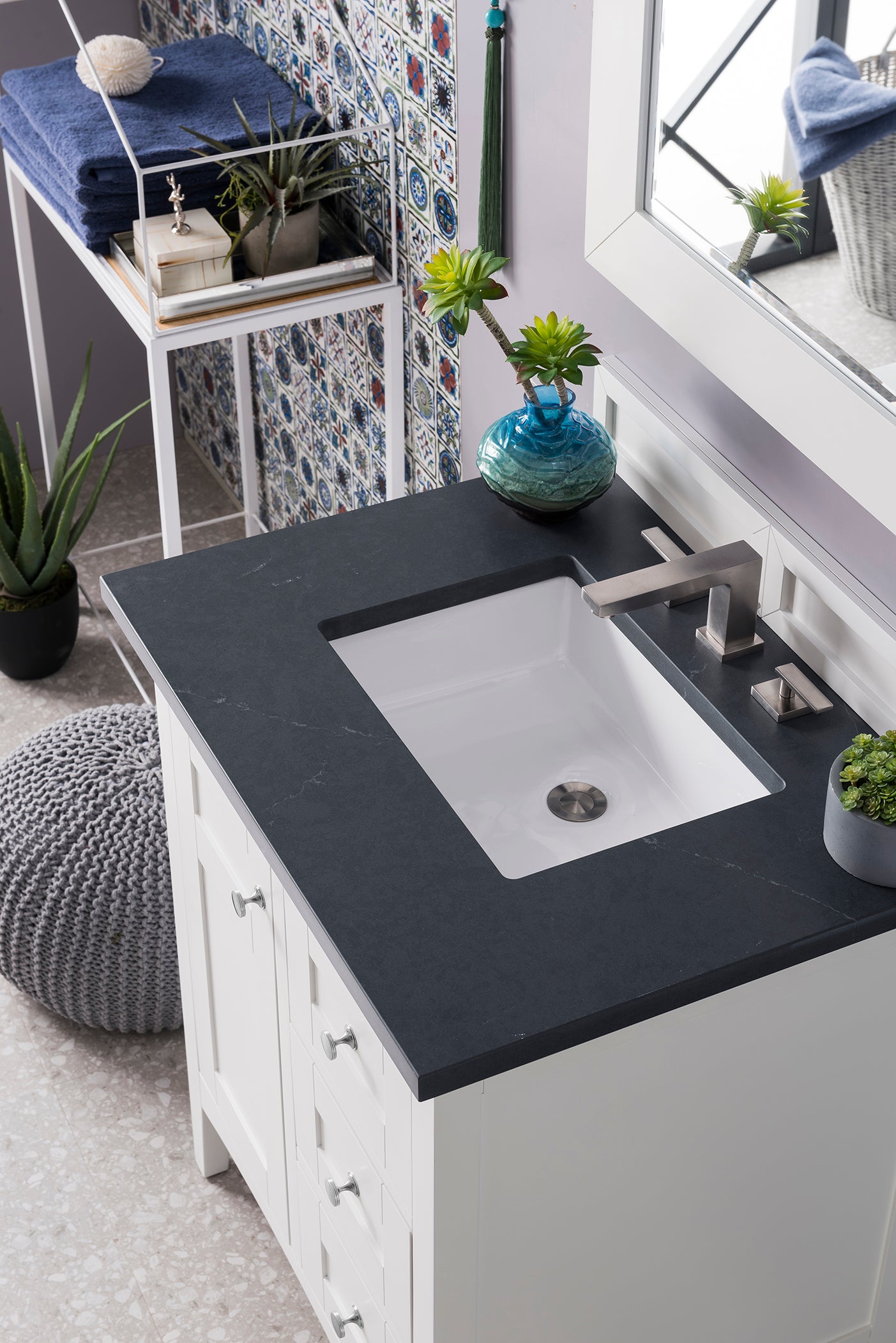 James Martin Palisades 30" Single Vanity in Bright White with 3cm Countertop
