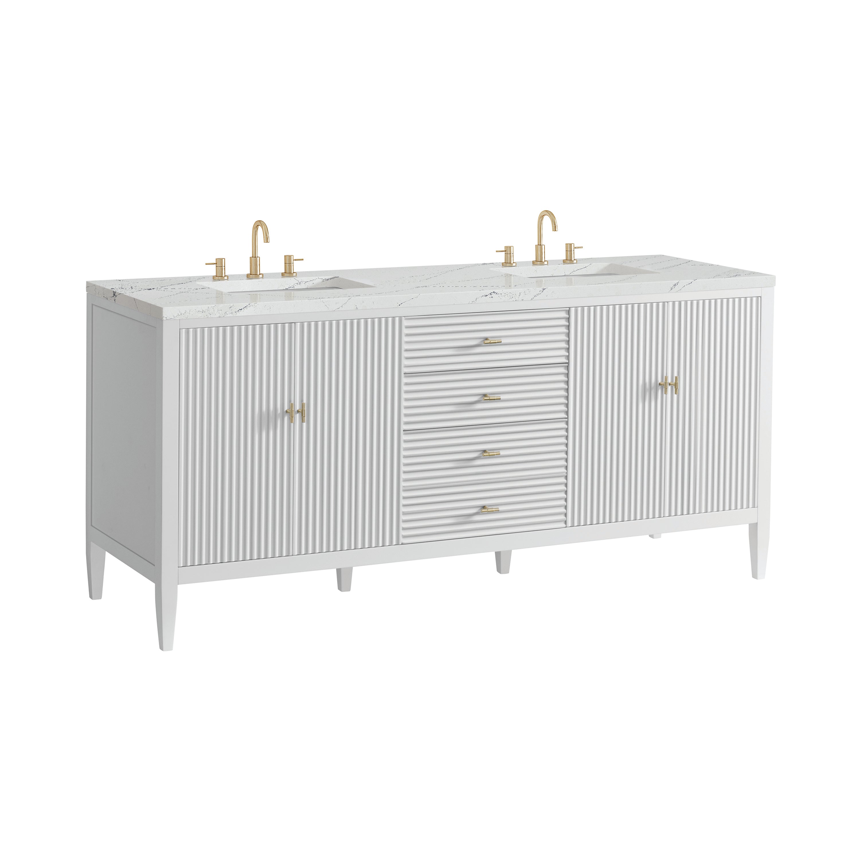 James Martin Myrrin 72" Double Vanity in Bright White with 3cm Countertop and FreePower Wireless Charger
