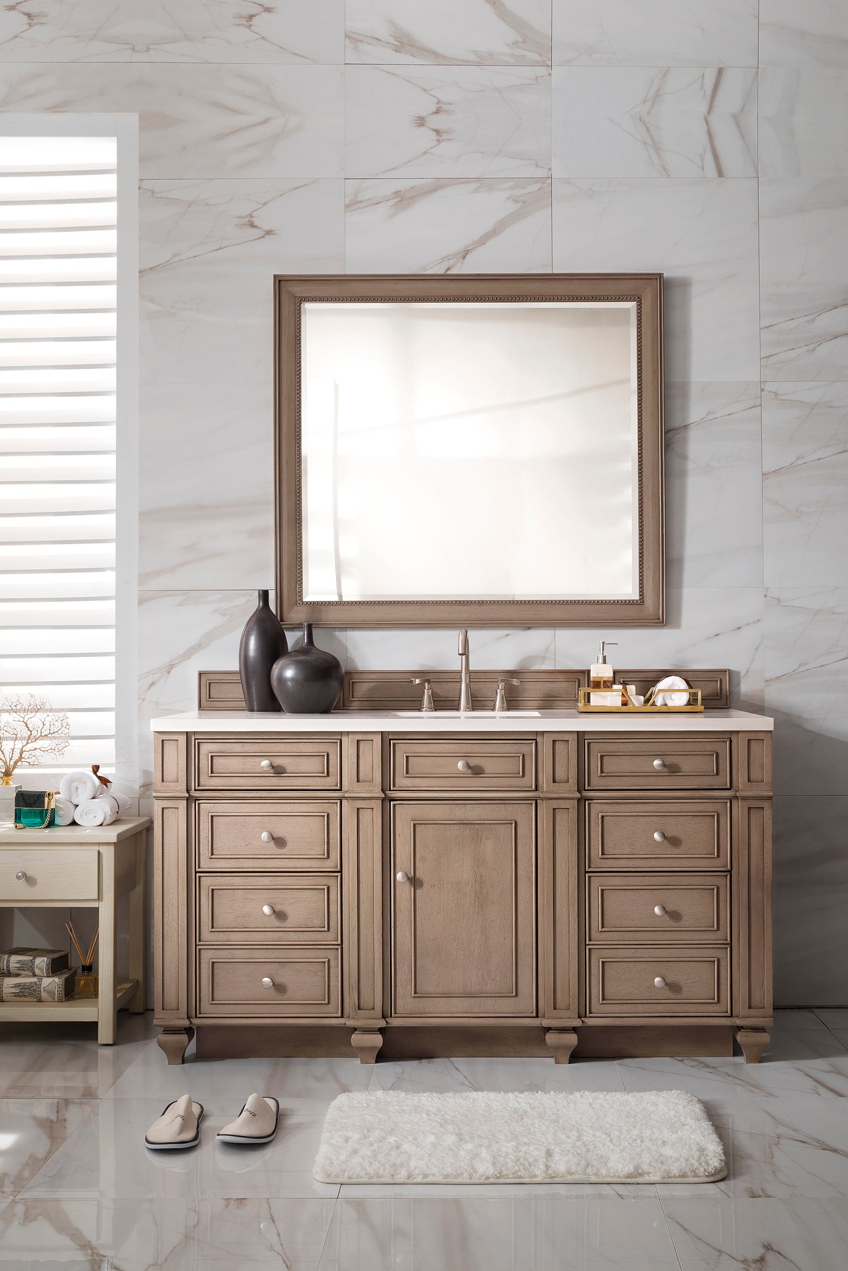 James Martin Bristol 60" Single Vanity in Whitewashed Walnut with 3cm Countertop
