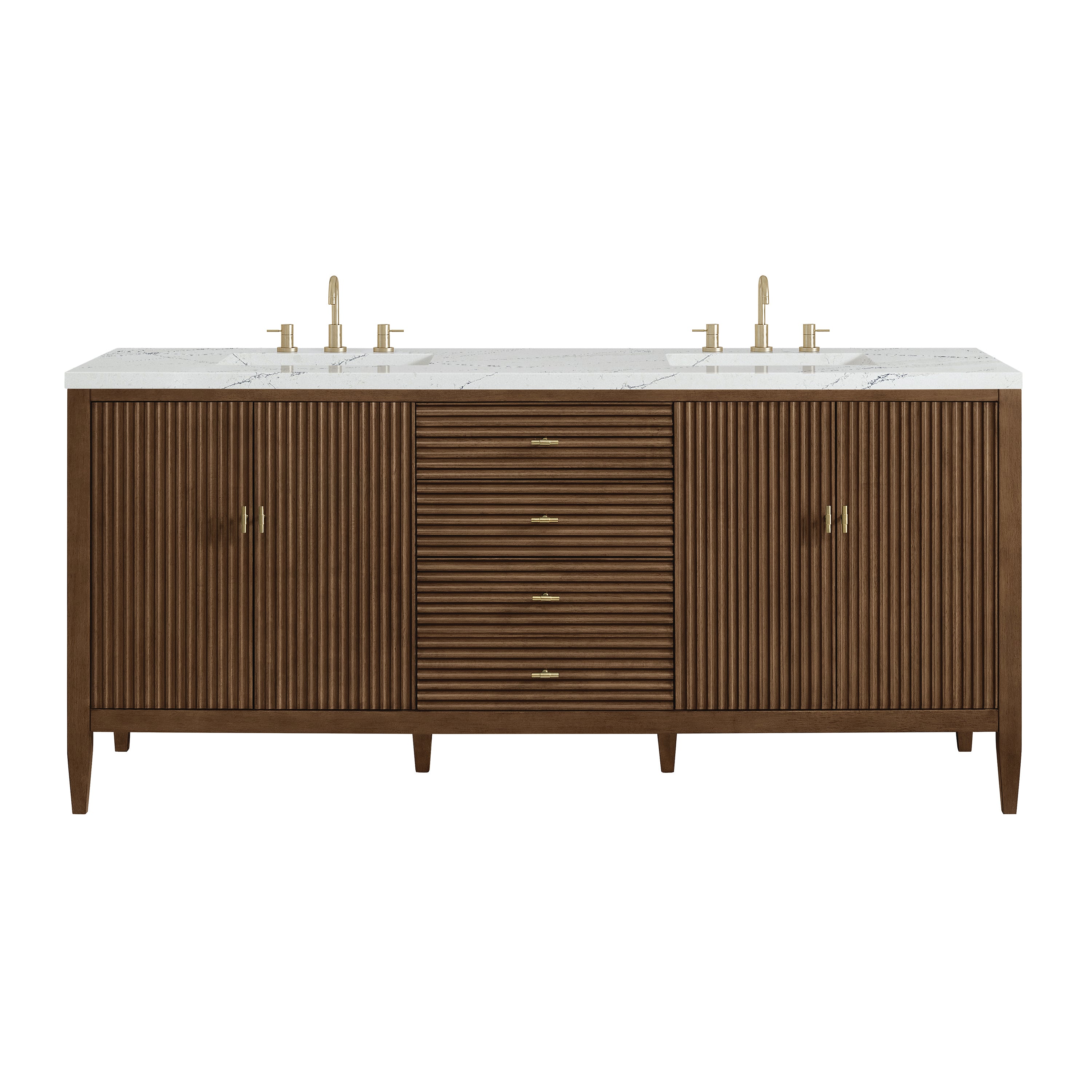 James Martin Myrrin 72" Double Vanity in Mid Century Walnut with 3cm Countertop and FreePower Wireless Charger