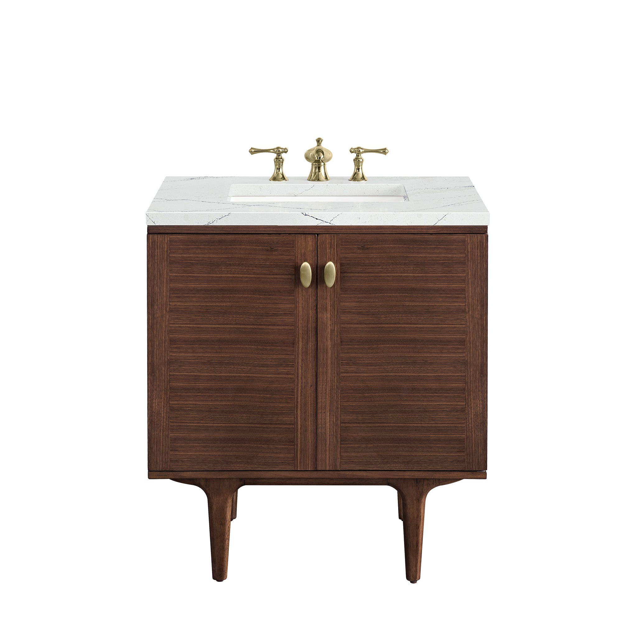 James Martin Amberly 30" Single Vanity in Mid-Century Walnut with 3cm Countertop