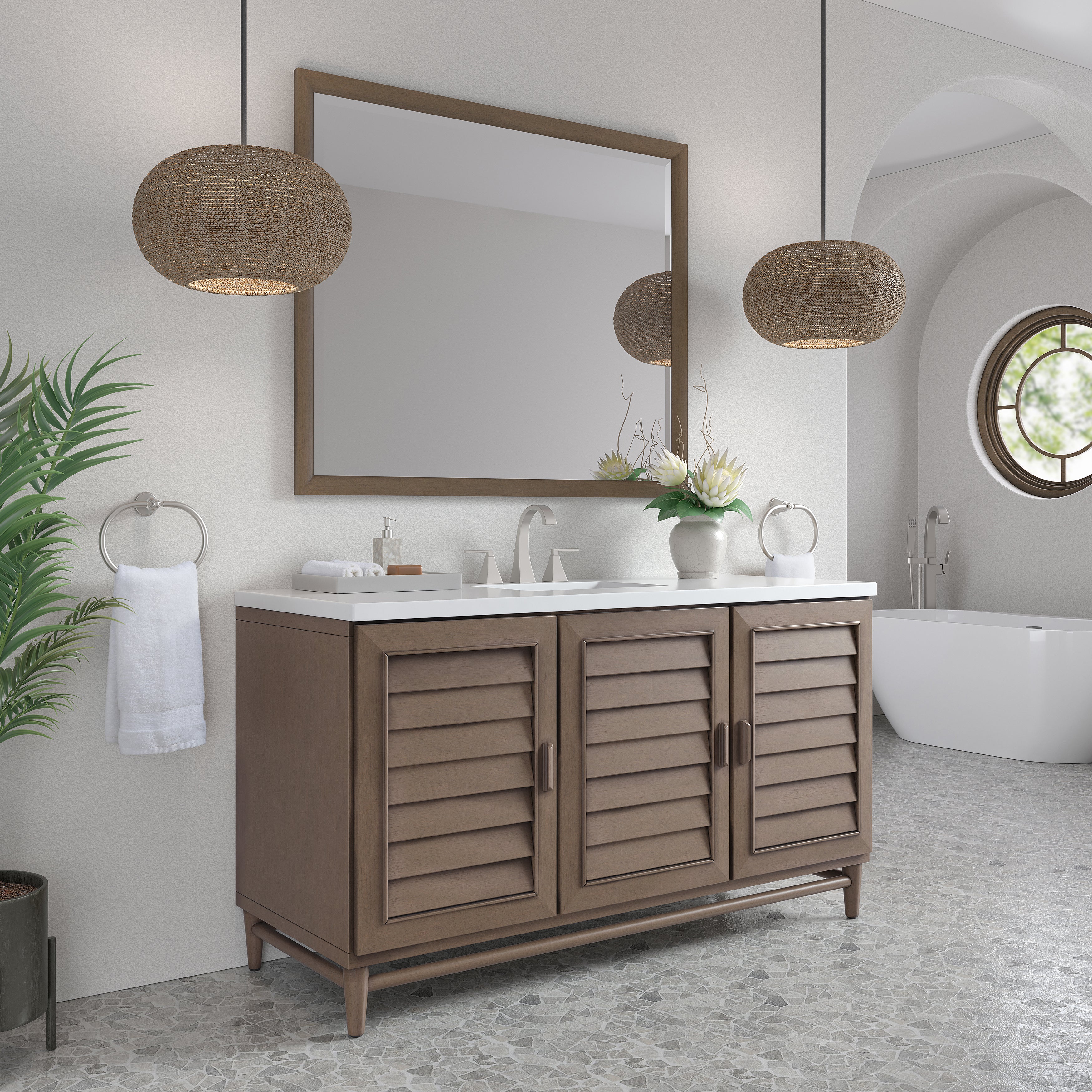 James Martin Portland 60" Single Vanity in Whitewashed Walnut with 3cm Countertop