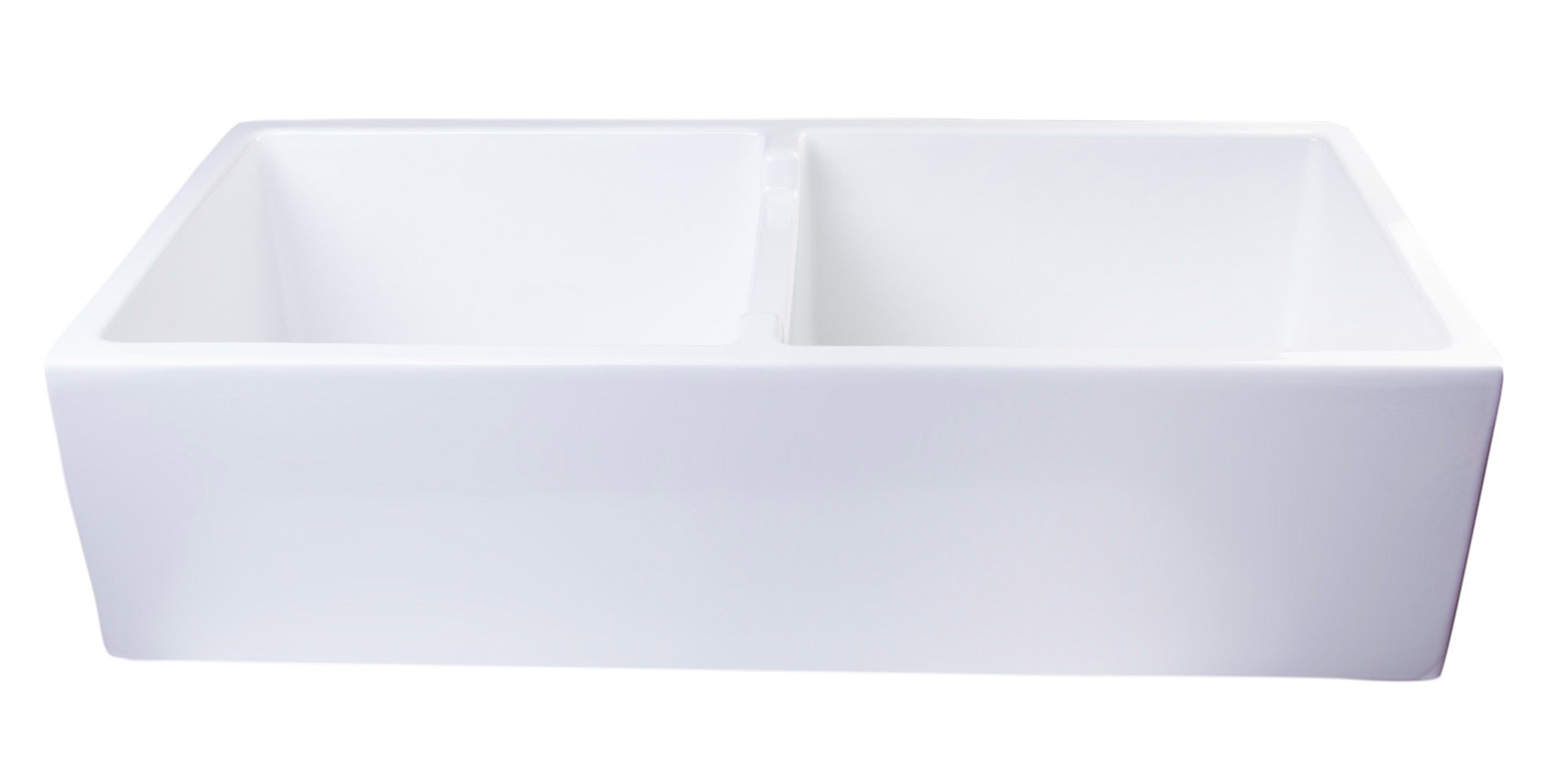 ALFI brand AB3918DB Smooth Apron Thick Wall Fireclay Double Bowl Farm Sink