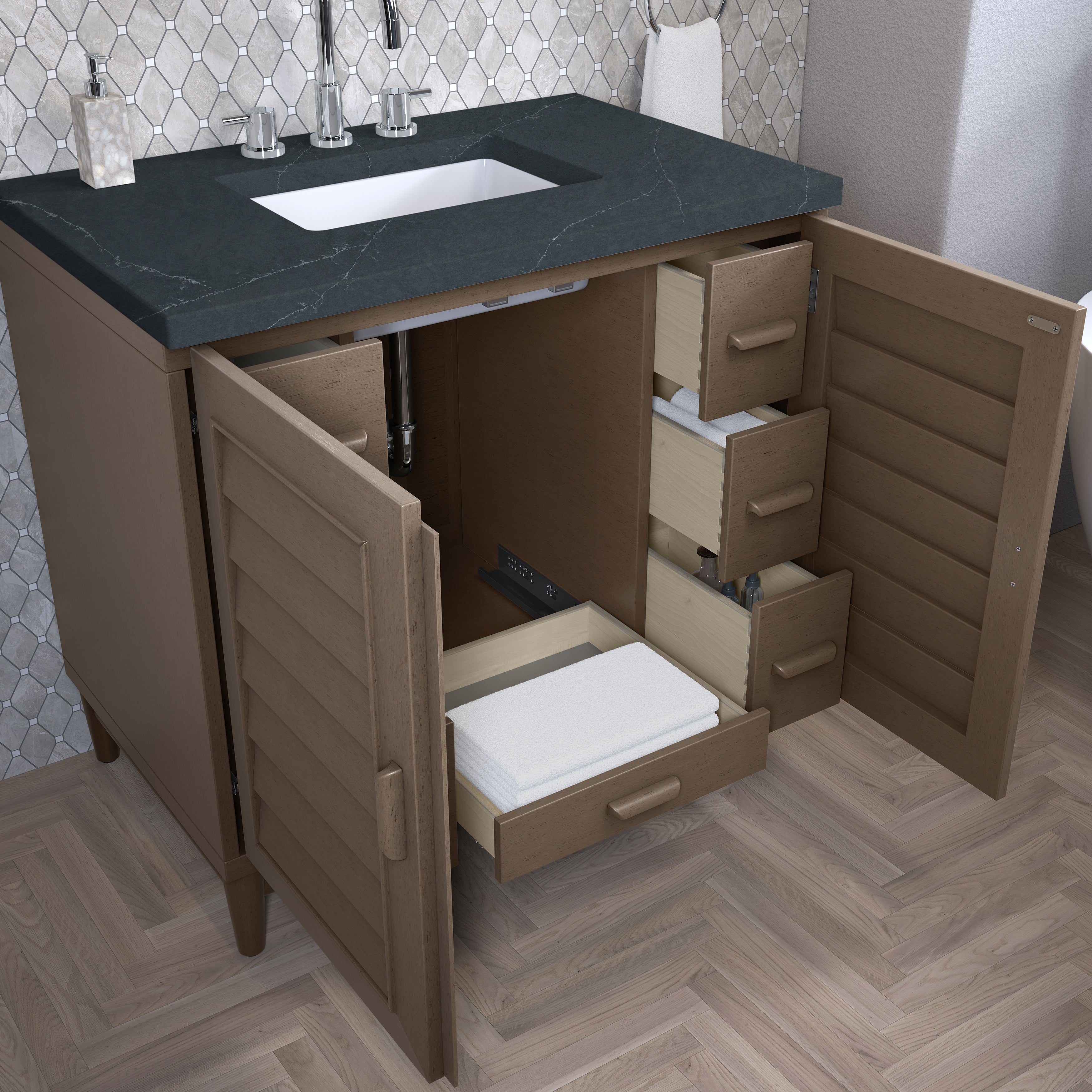 James Martin Portland 36" Single Vanity in Whitewashed Walnut with 3cm Countertop