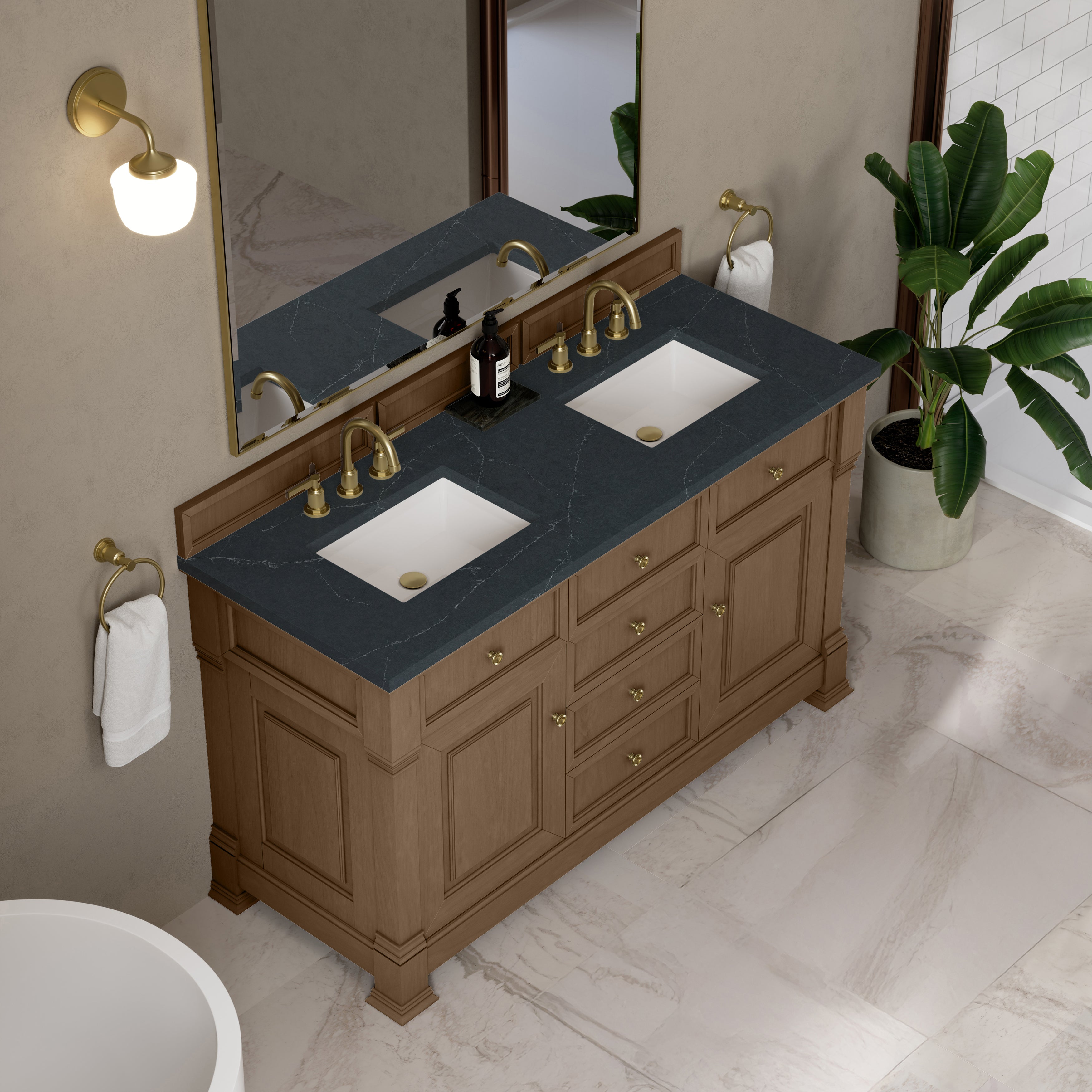 James Martin Brookfield 60" Double Vanity in Pecan with 3cm Countertop
