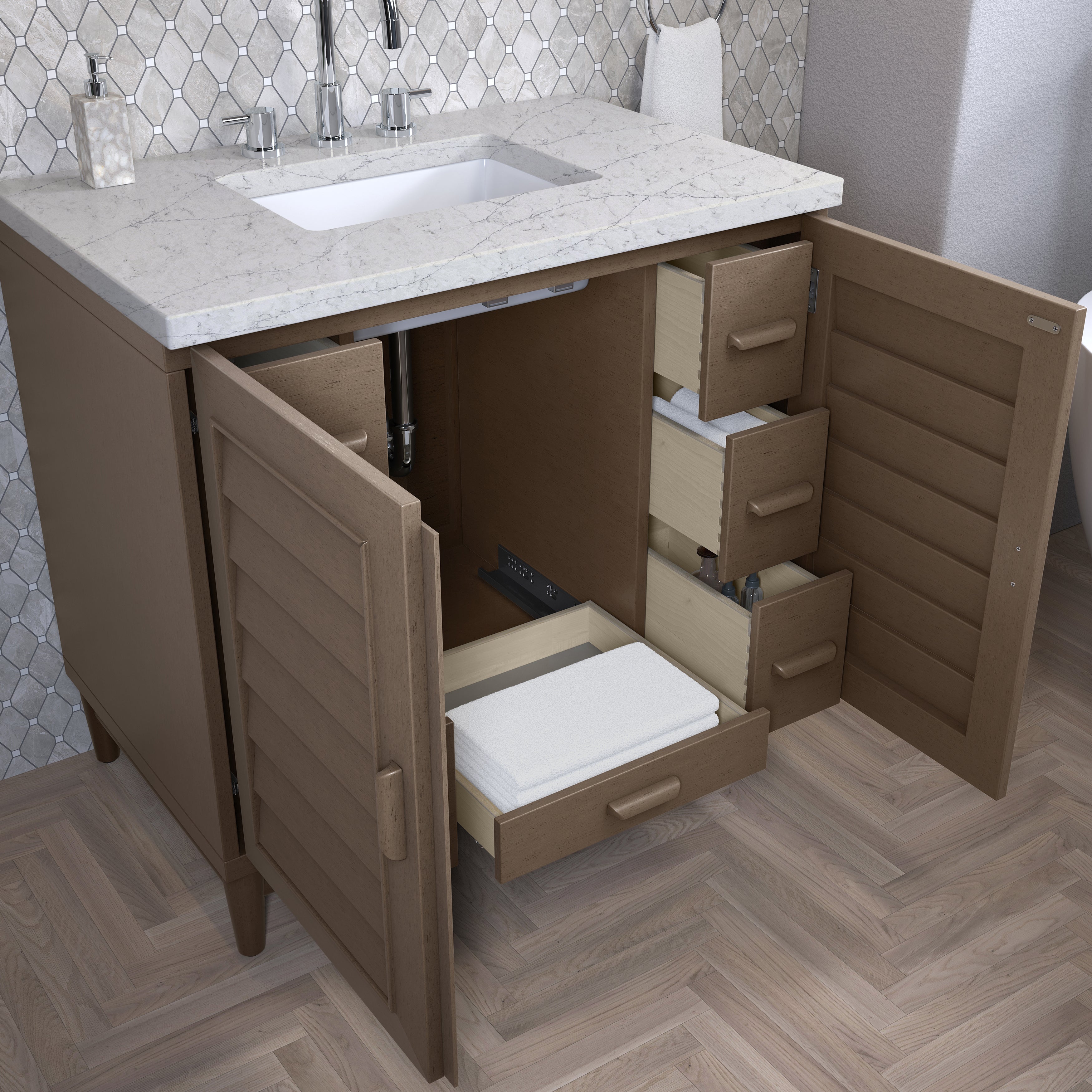 James Martin Portland 36" Single Vanity in Whitewashed Walnut with 3cm Countertop