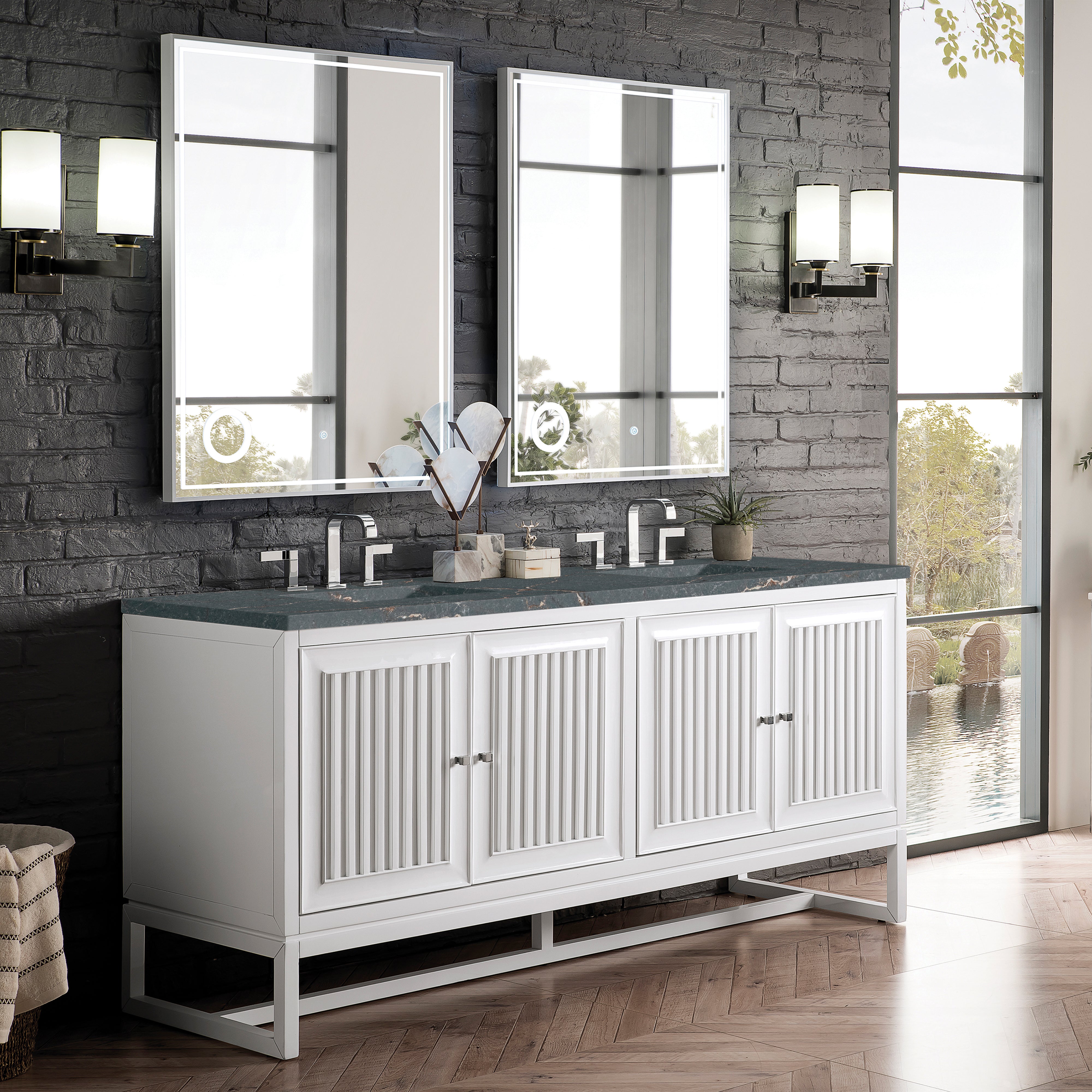 James Martin Athens 72" Double Vanity in Glossy White with 3cm Countertop