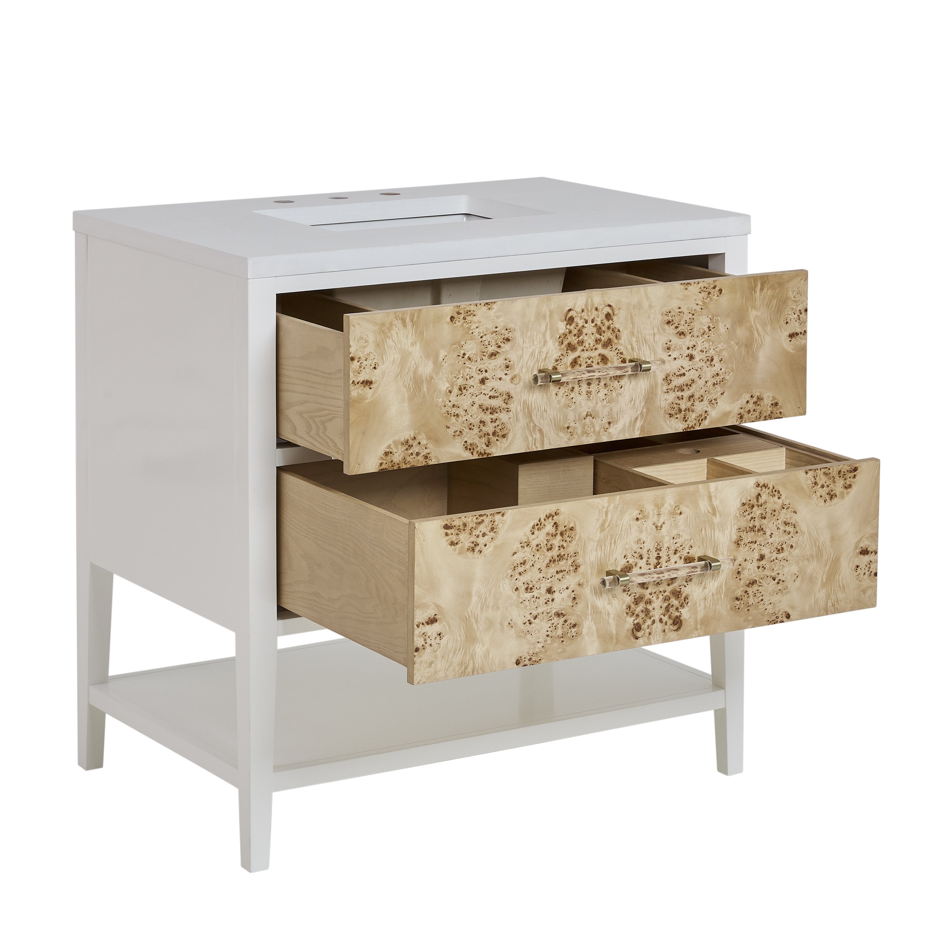 James Martin Olena 36" Single Vanity in Light Mappa Burl and Polished White with 3cm Countertop