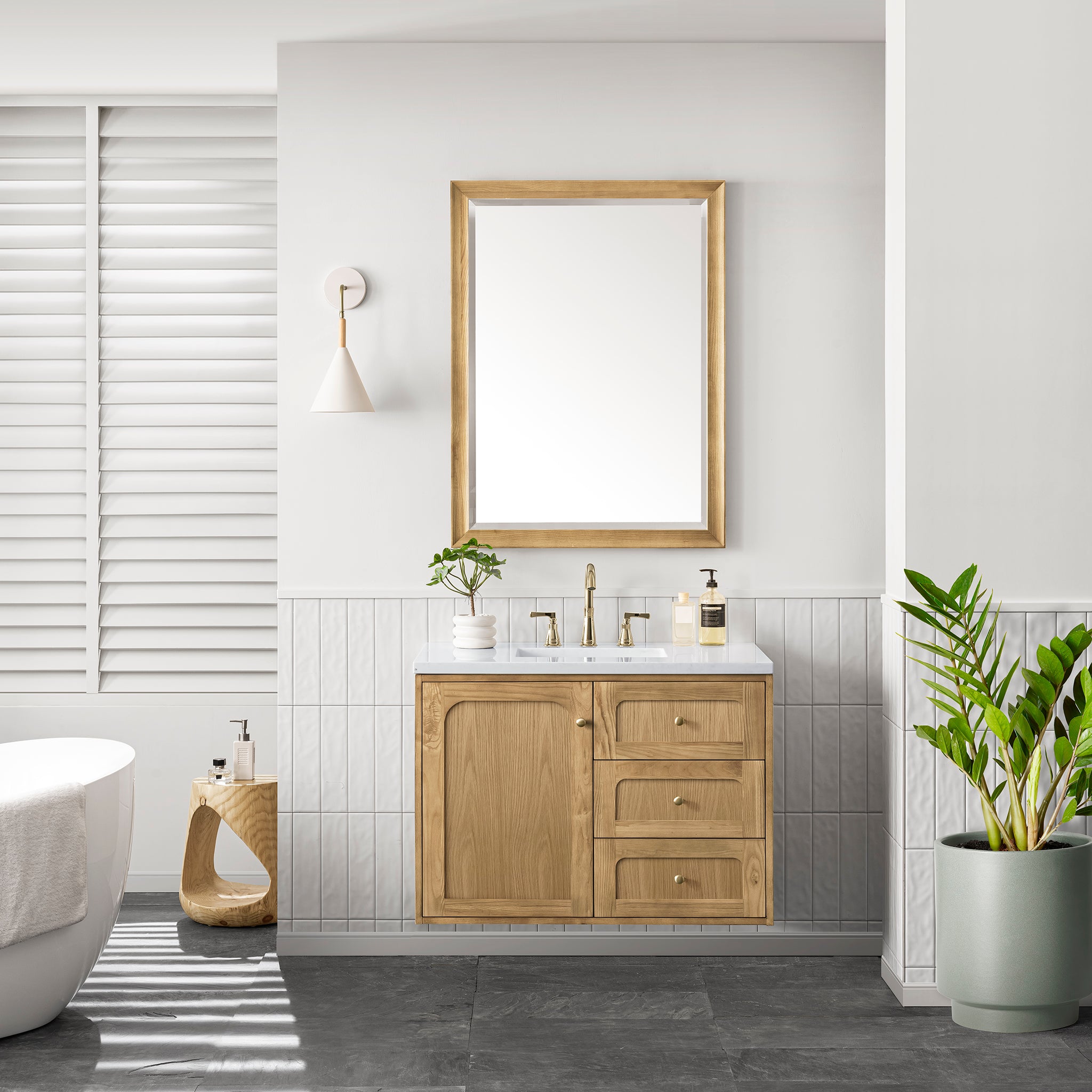 James Martin Laurent 36" Single Vanity in Light Natural Oak with 3cm Countertop