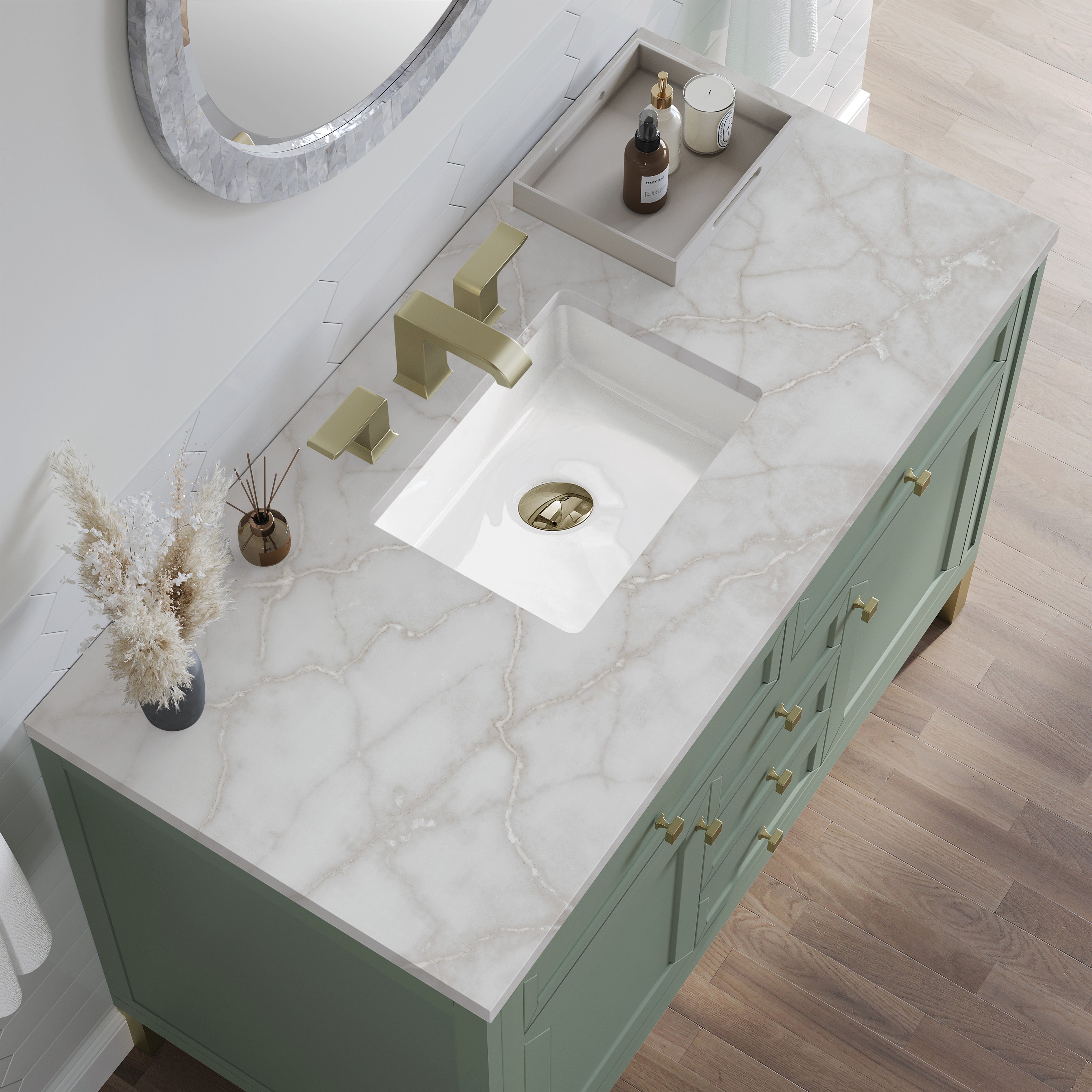 James Martin Chicago 48" Single Vanity in Smokey Celadon with 3cm Countertop