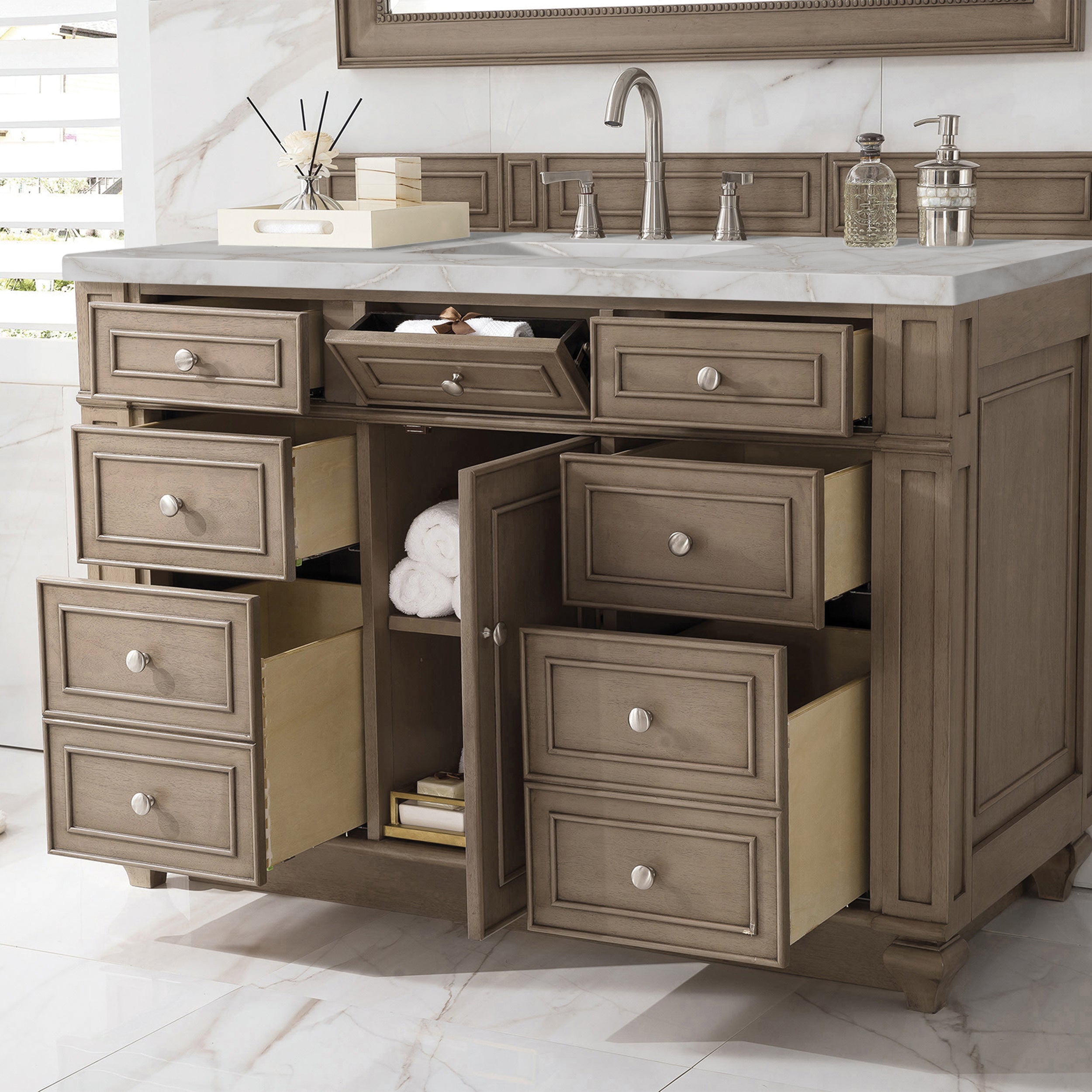 James Martin Bristol 48" Single Vanity in Whitewashed Walnut with 3cm Countertop