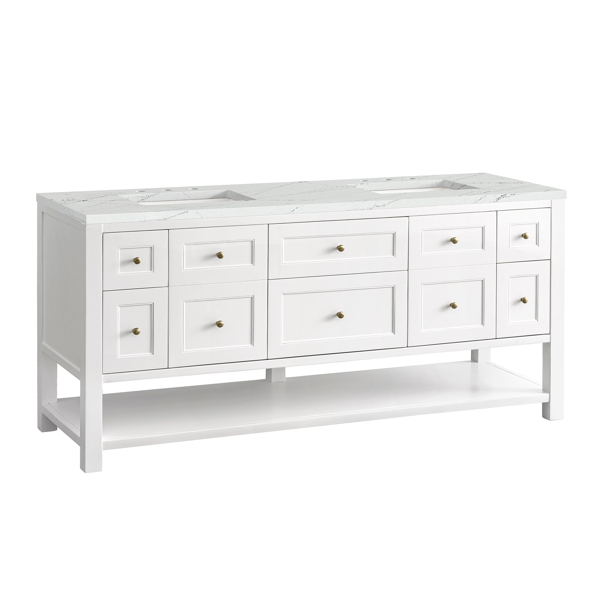 James Martin Breckenridge 72" Double Vanity in Bright White with 3cm Countertop and FreePower Wireless Charger
