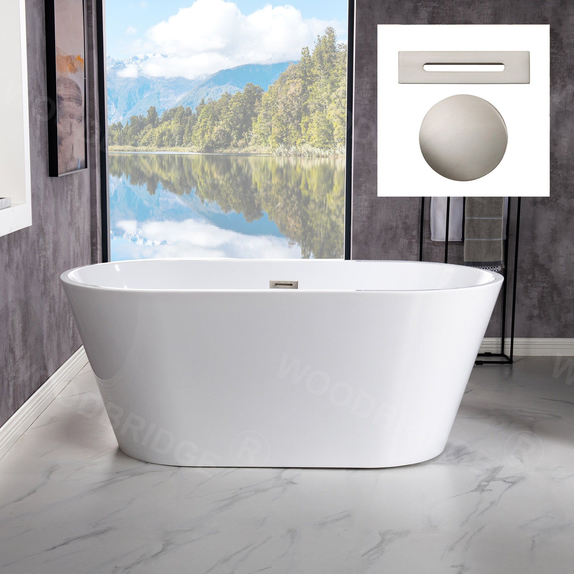 WOODBRIDGE 54" Acrylic Freestanding Bathtub Contemporary Soaking Tub with with Drain & Overflow, B1702