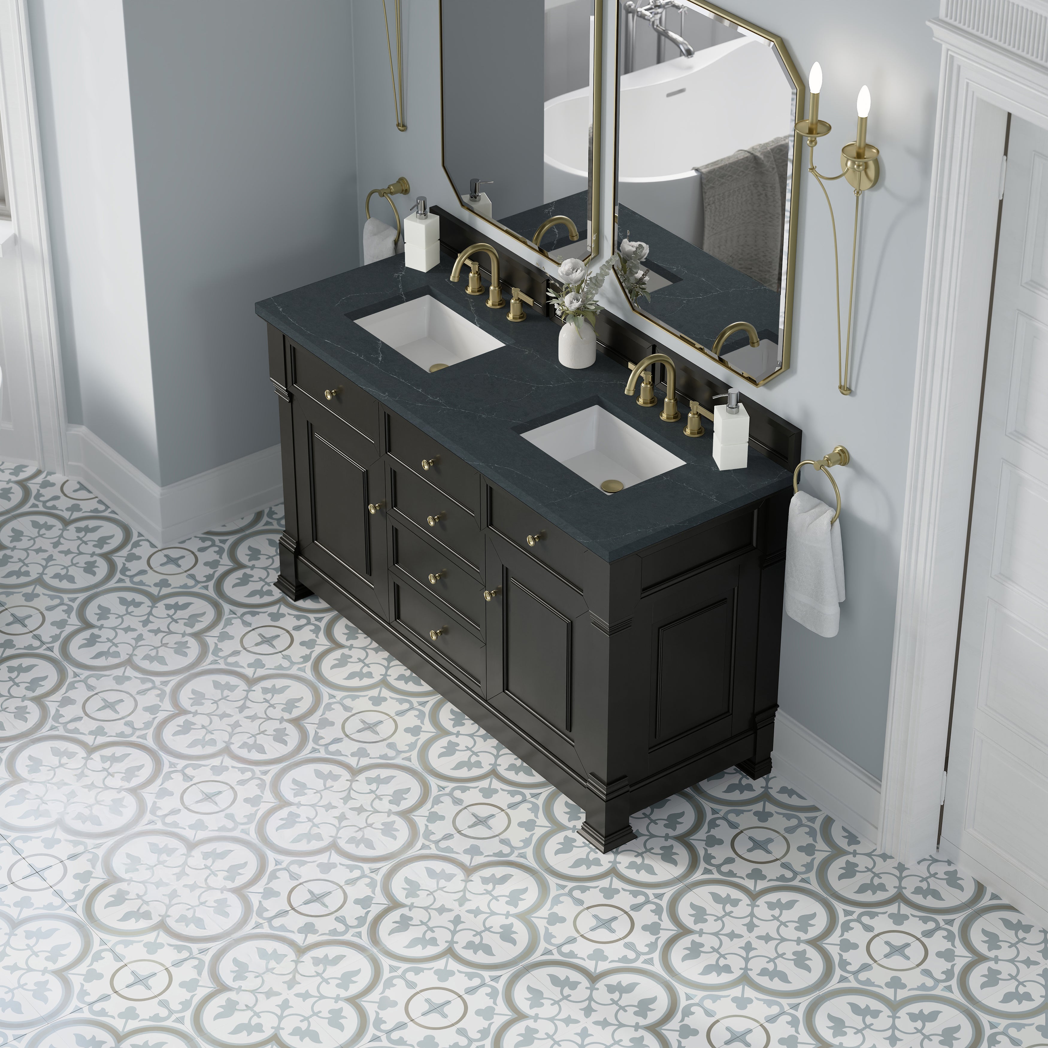 James Martin Brookfield 60" Double Vanity in Black Onyx with 3cm Countertop
