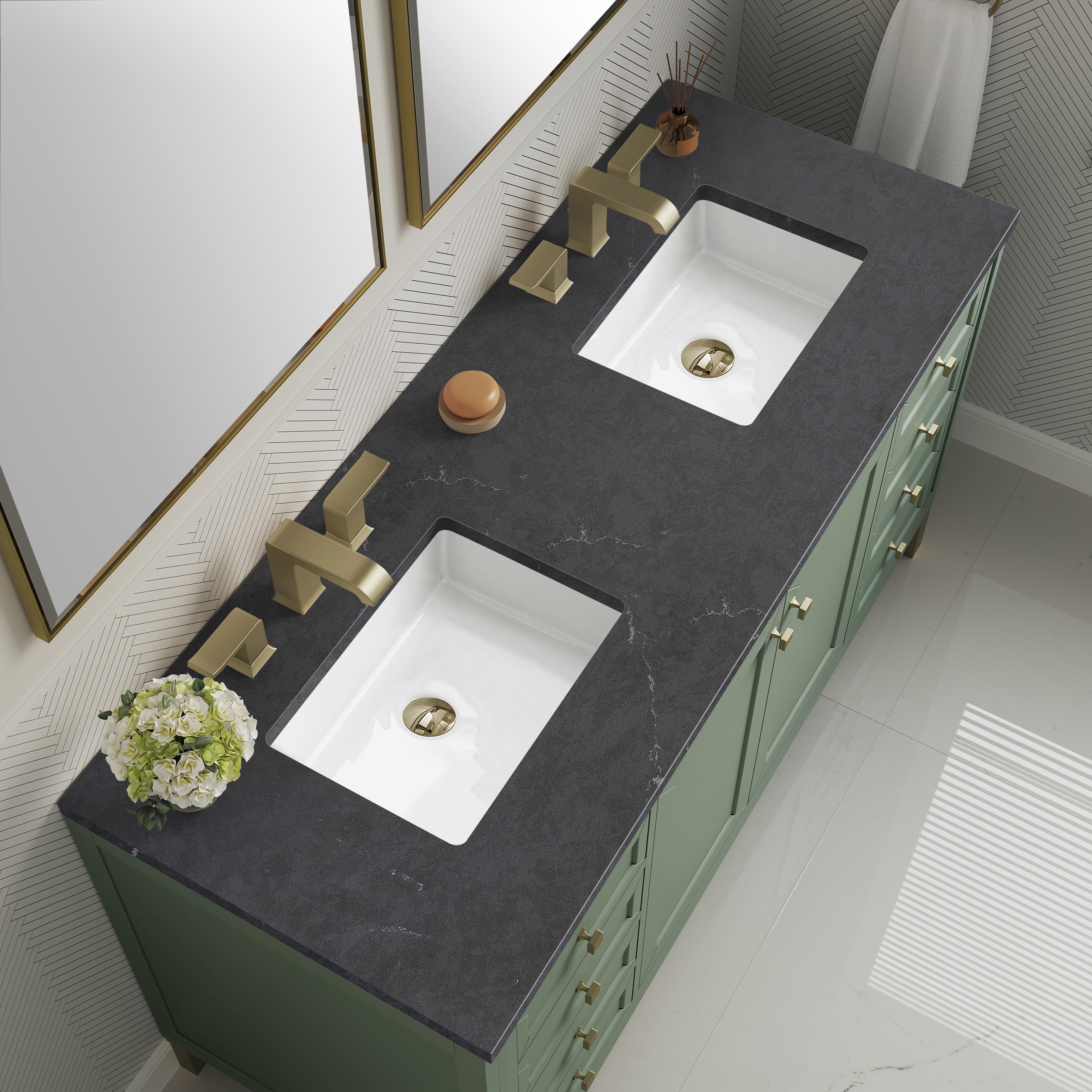 James Martin Chicago 60" Double Vanity in Smokey Celadon with 3cm Countertop
