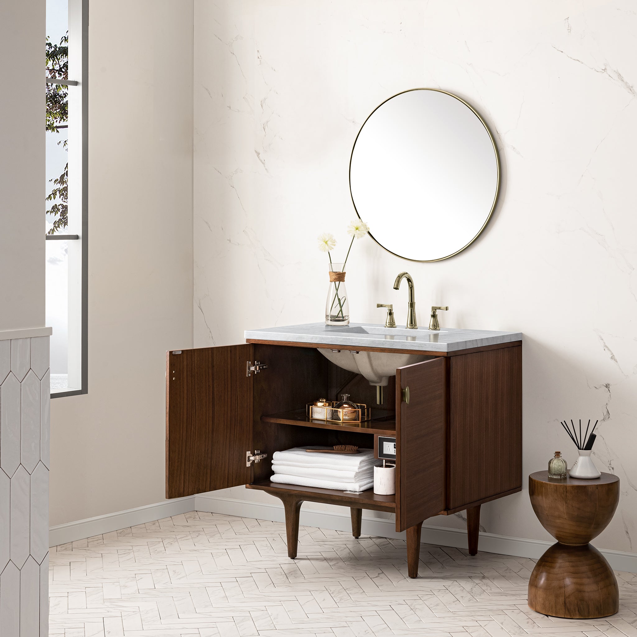 James Martin Amberly 36" Single Vanity in Mid-Century Walnut with 3cm Countertop